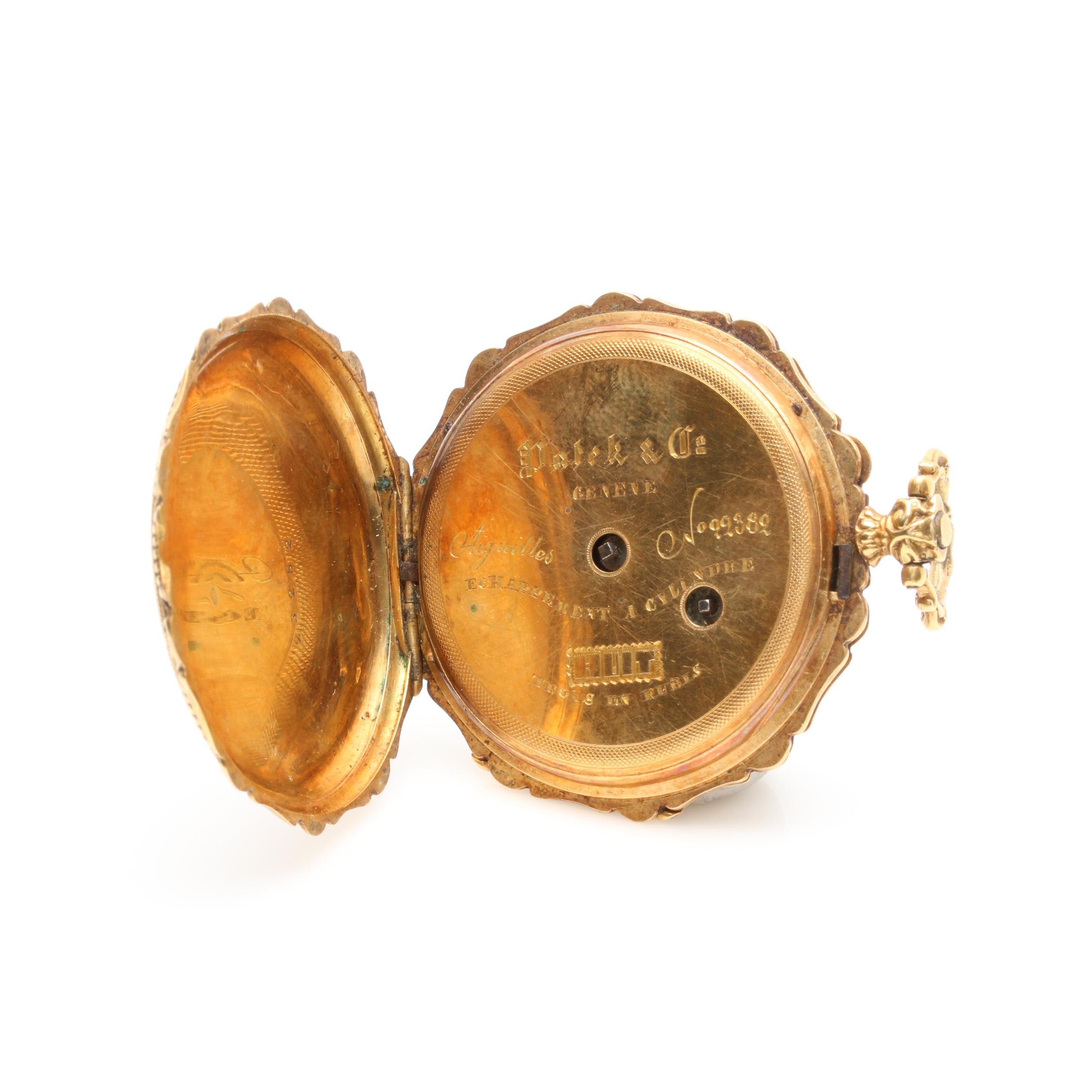 14K Yellow Gold and Enamel Pendant Watch Style Pendant