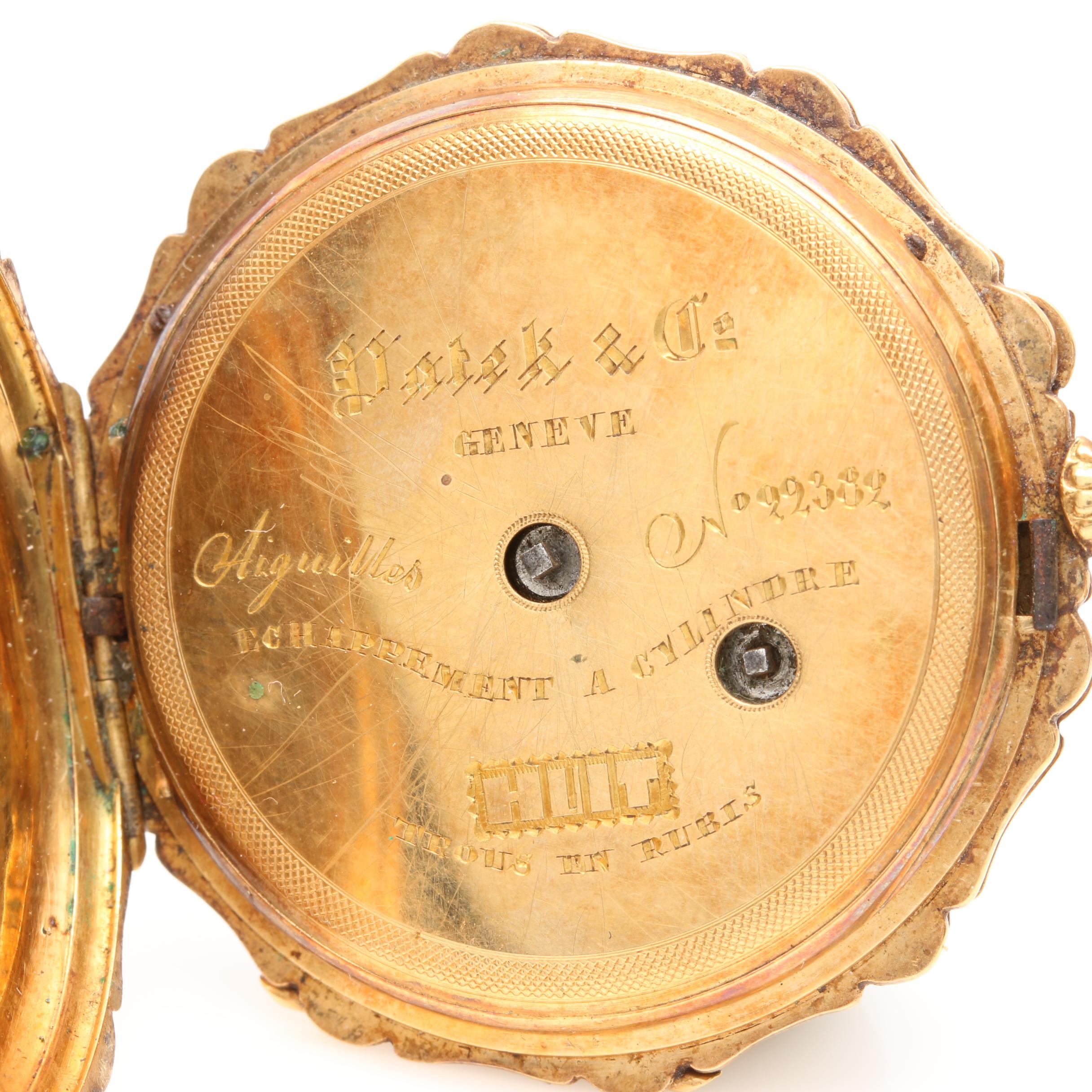 14K Yellow Gold and Enamel Pendant Watch Style Pendant