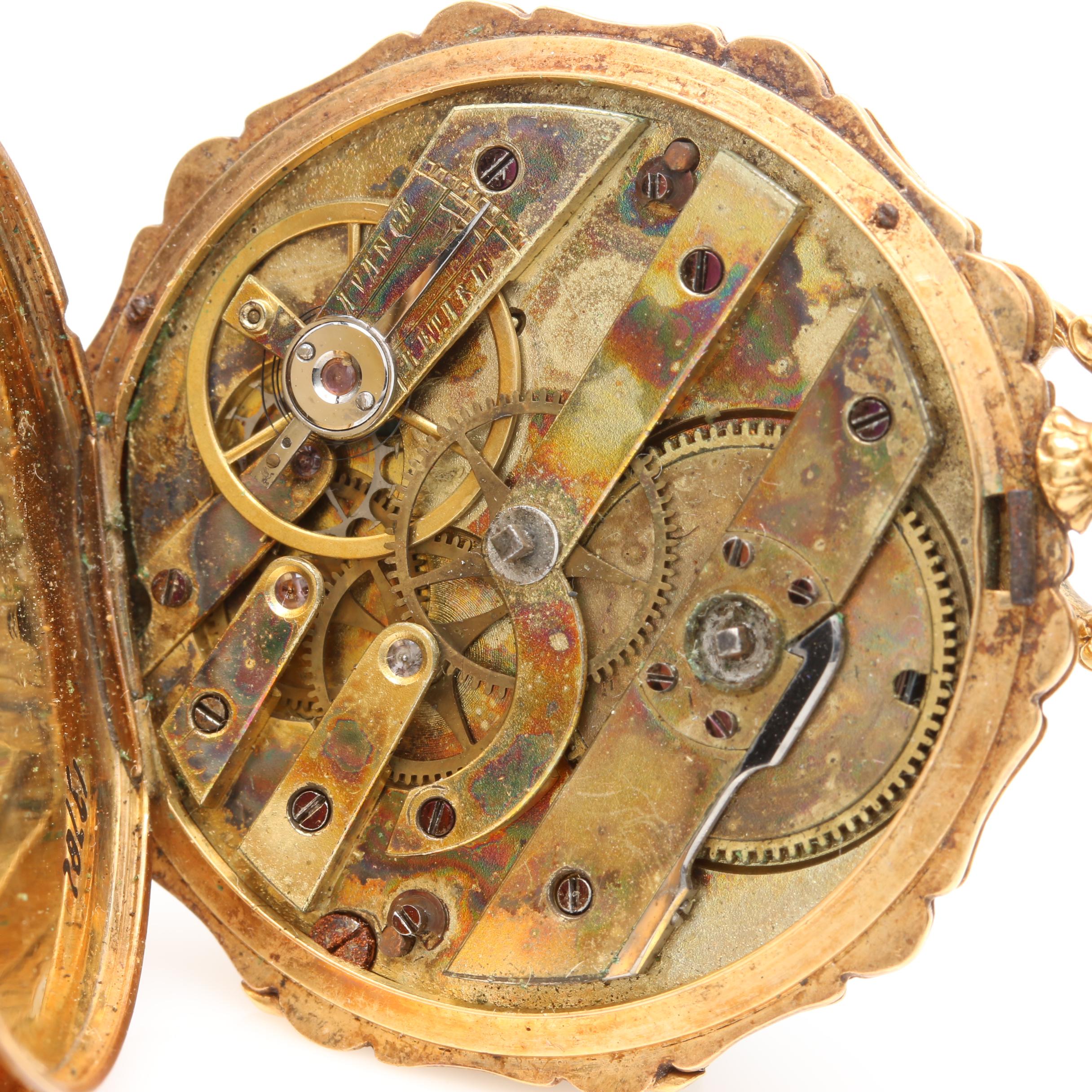 14K Yellow Gold and Enamel Pendant Watch Style Pendant