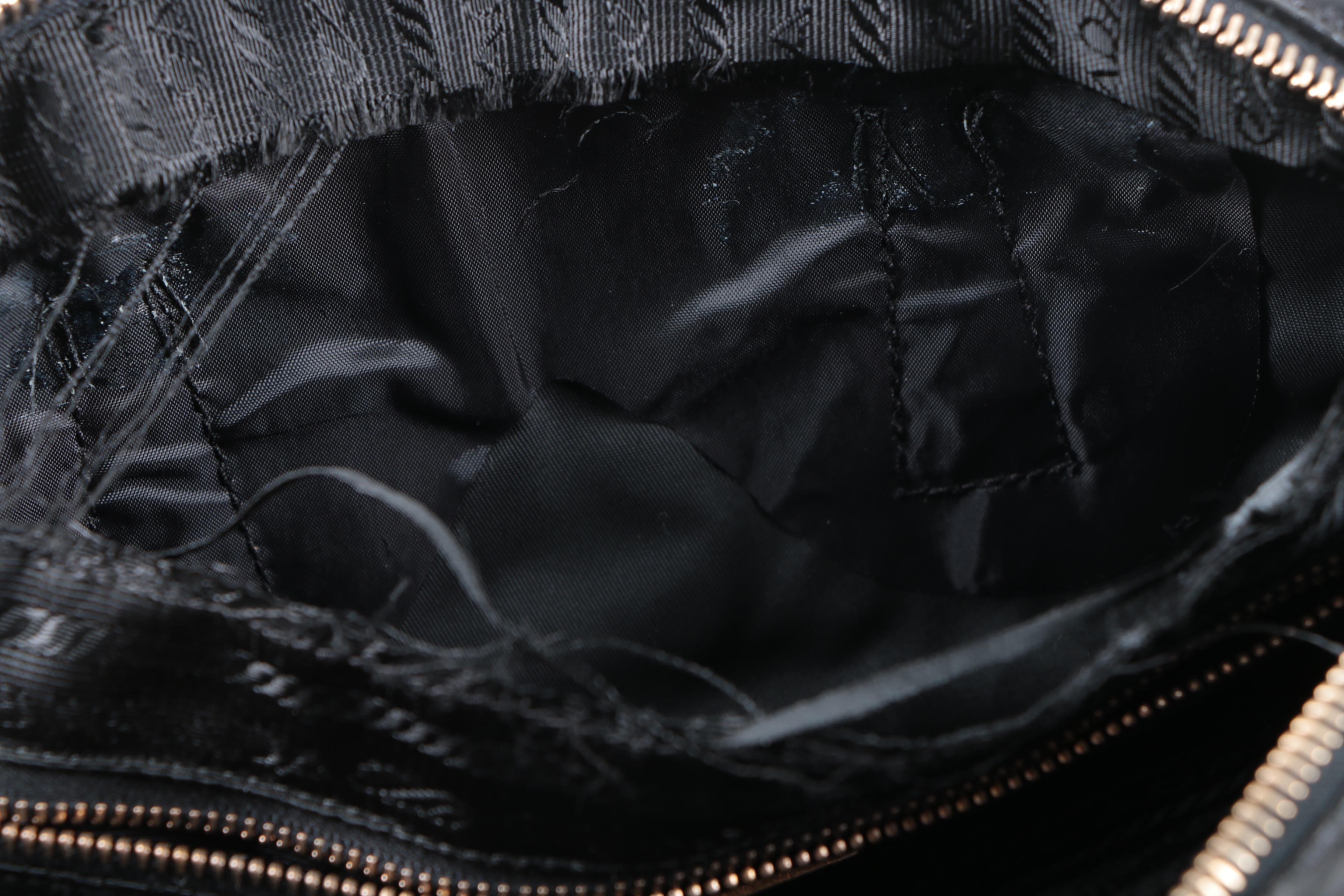 Prada Black Leather and Gold Tone Grommet Bauletto Bag