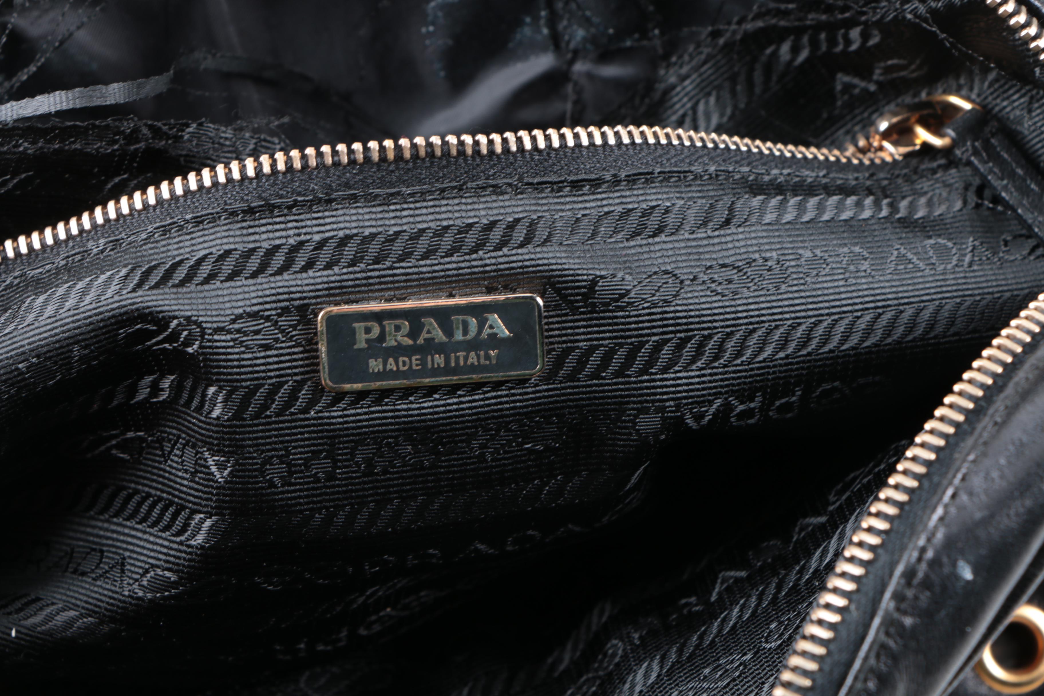 Prada Black Leather and Gold Tone Grommet Bauletto Bag