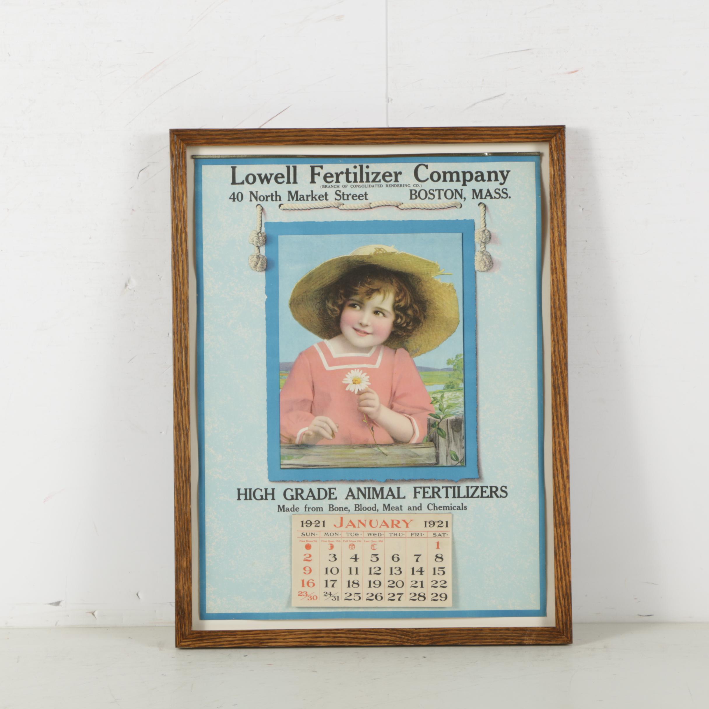 1921 Offset Lithographic Monthly Calendar Fertilizer Advertisement