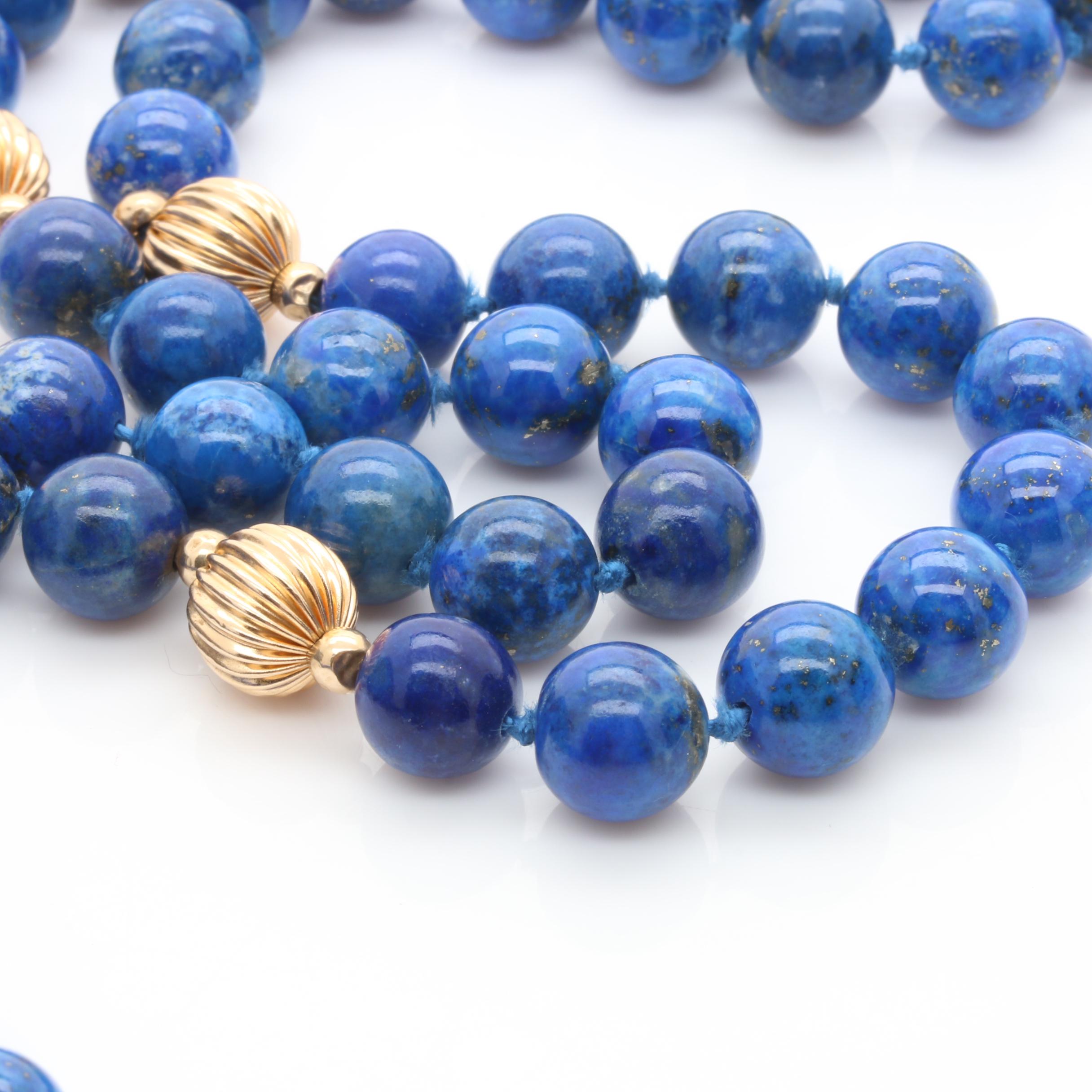 14K Yellow Gold Lapis Lazuli Beaded Necklace