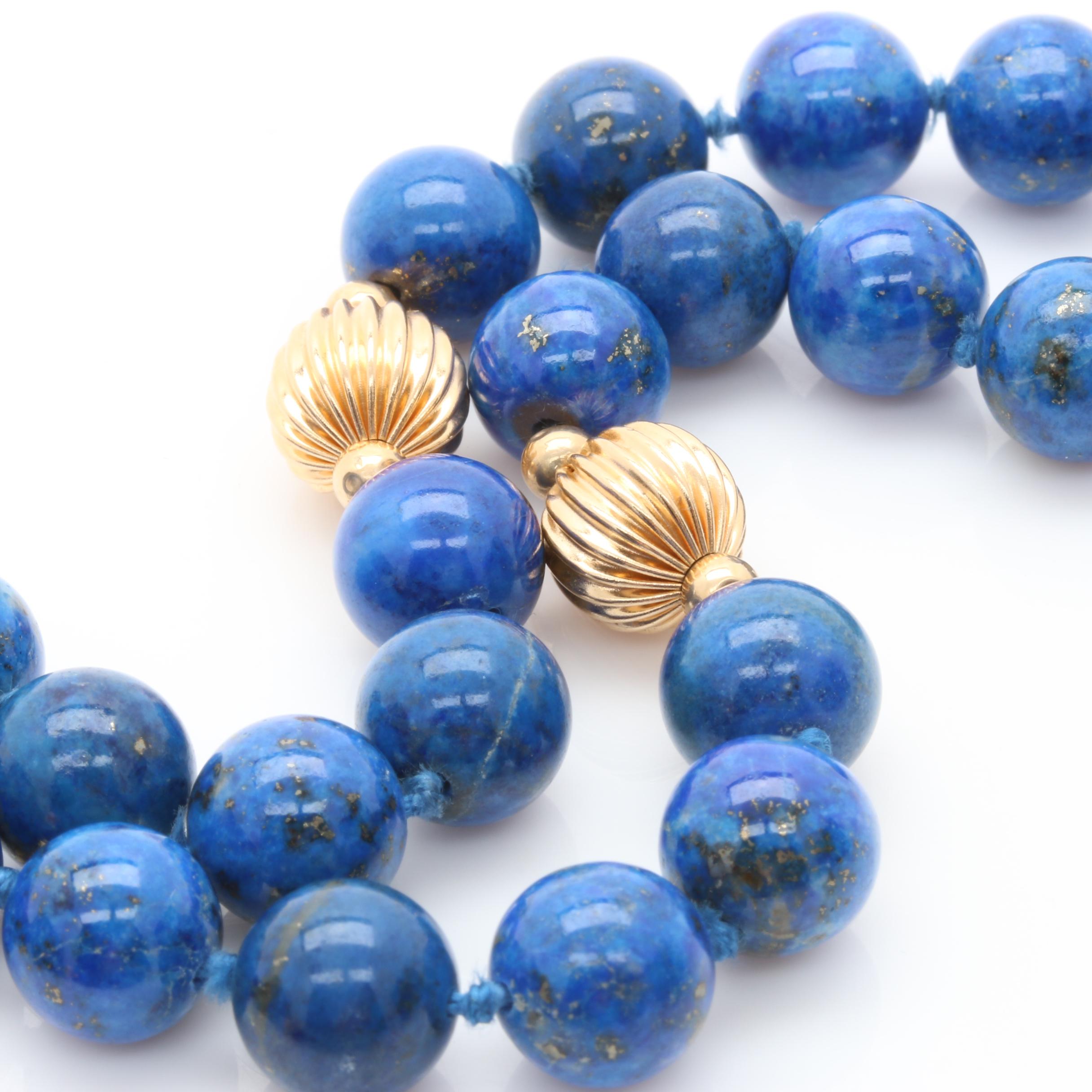 14K Yellow Gold Lapis Lazuli Beaded Necklace
