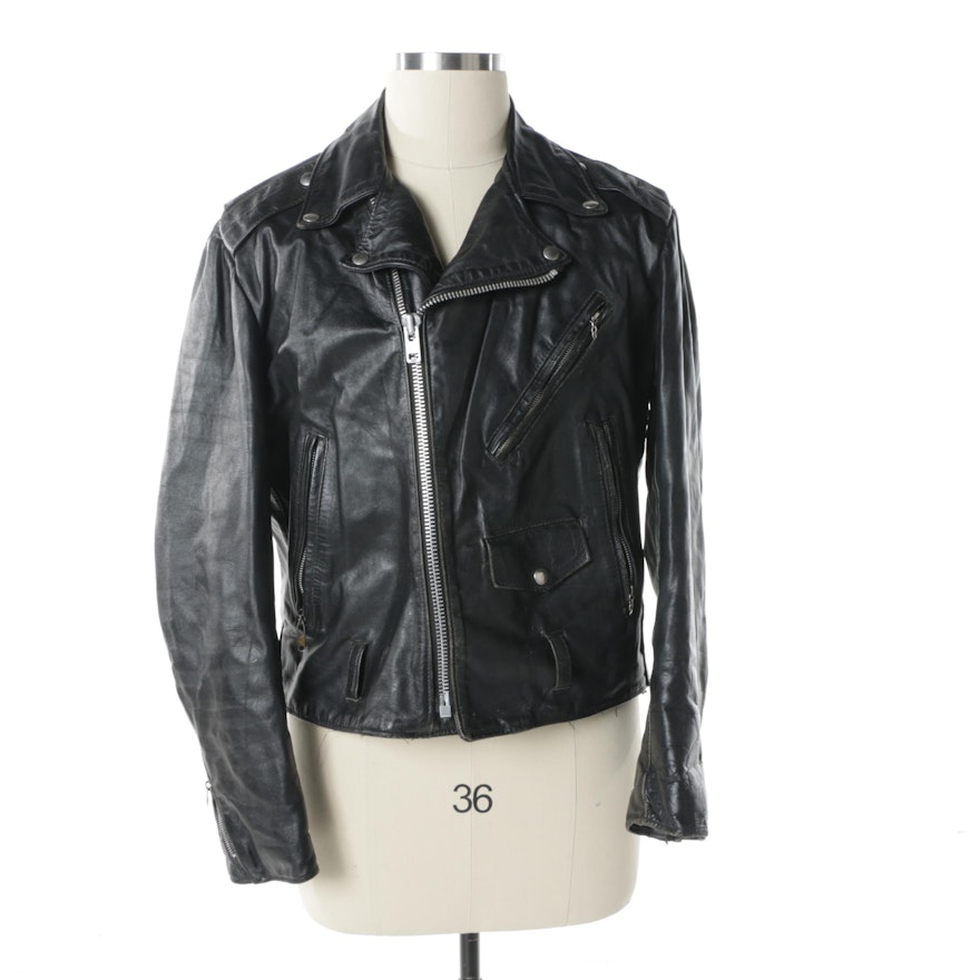 Men's Vintage The Leather Shop from Sears Black Leather Motorcycle Jacket