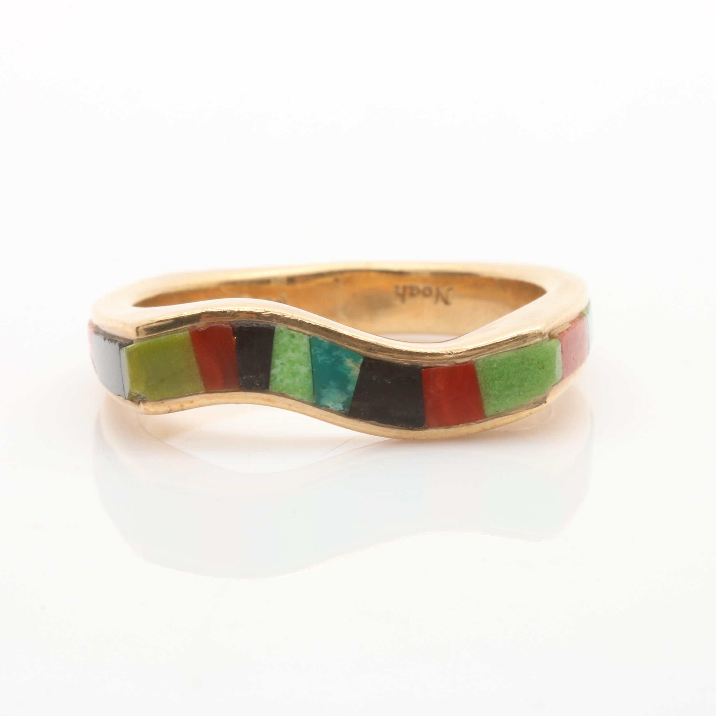 14K Yellow Gold Gemstone Inlay Band