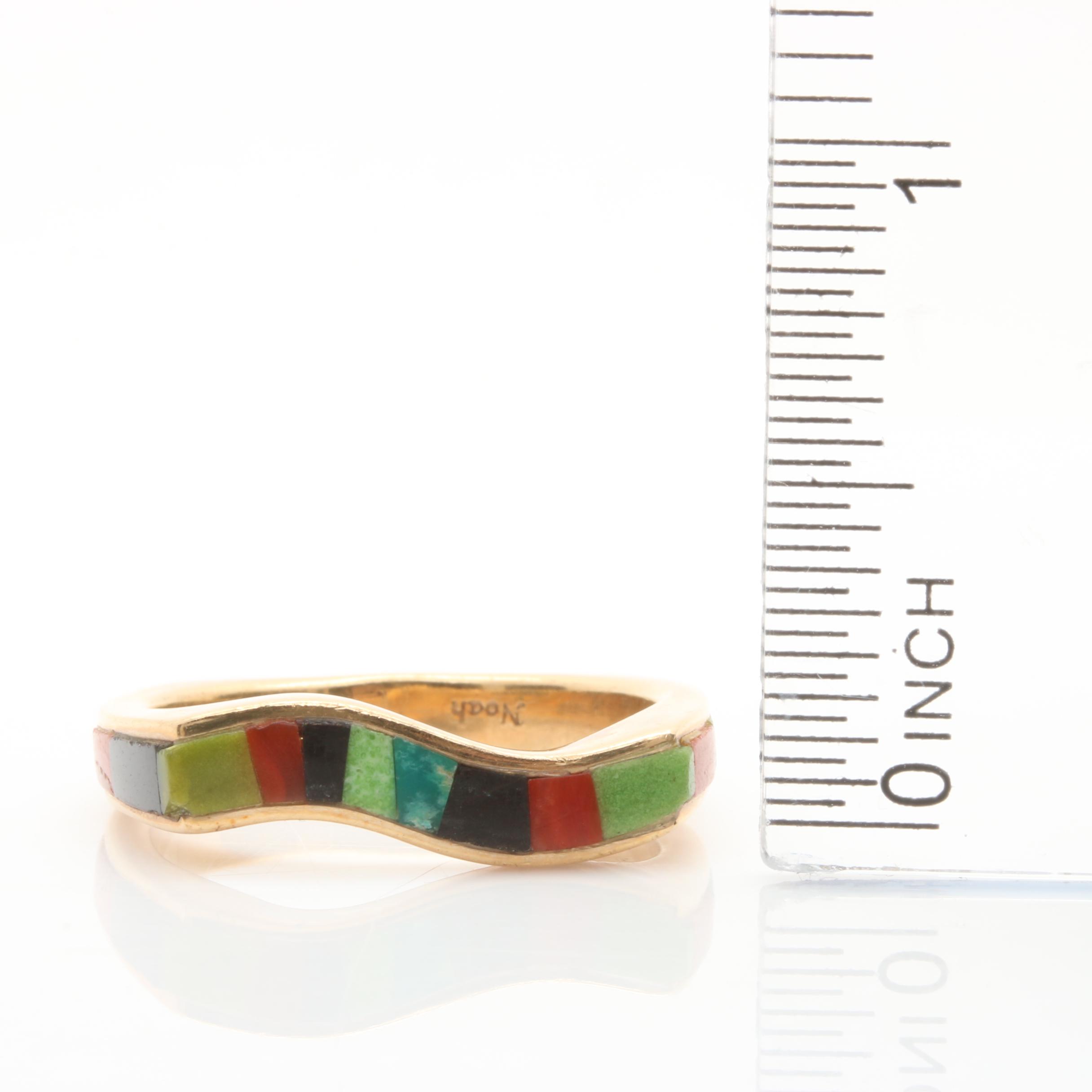 14K Yellow Gold Gemstone Inlay Band