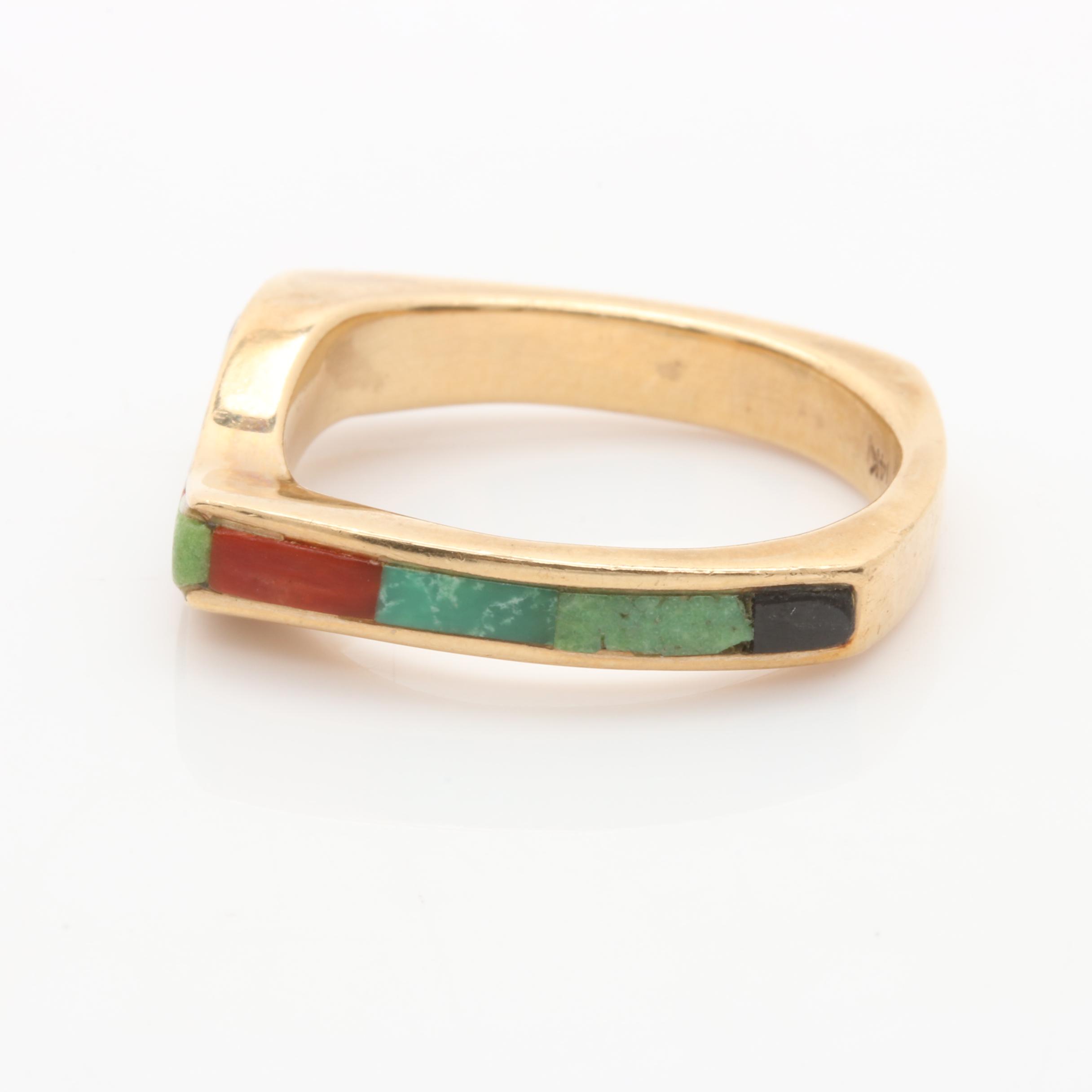 14K Yellow Gold Gemstone Inlay Band