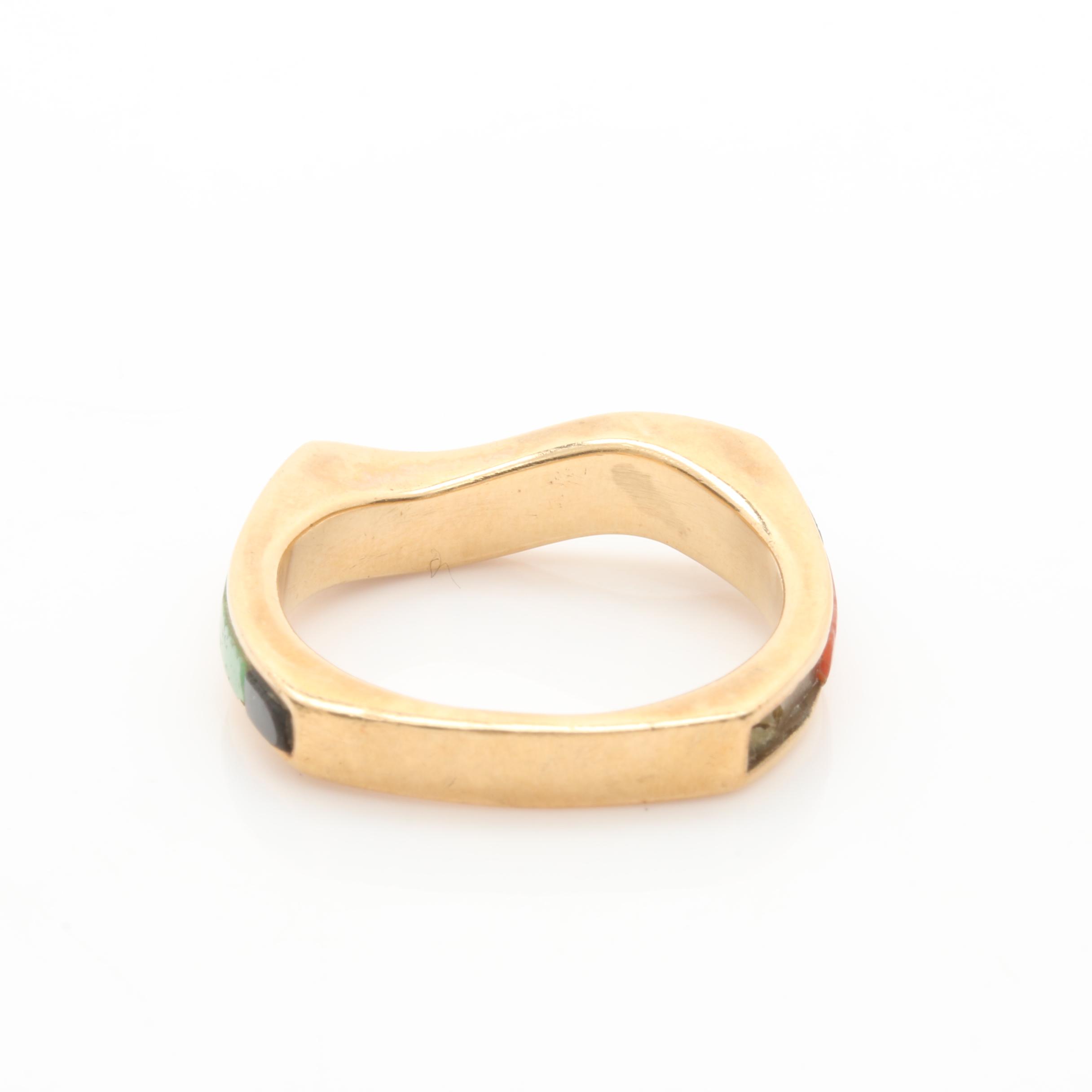 14K Yellow Gold Gemstone Inlay Band