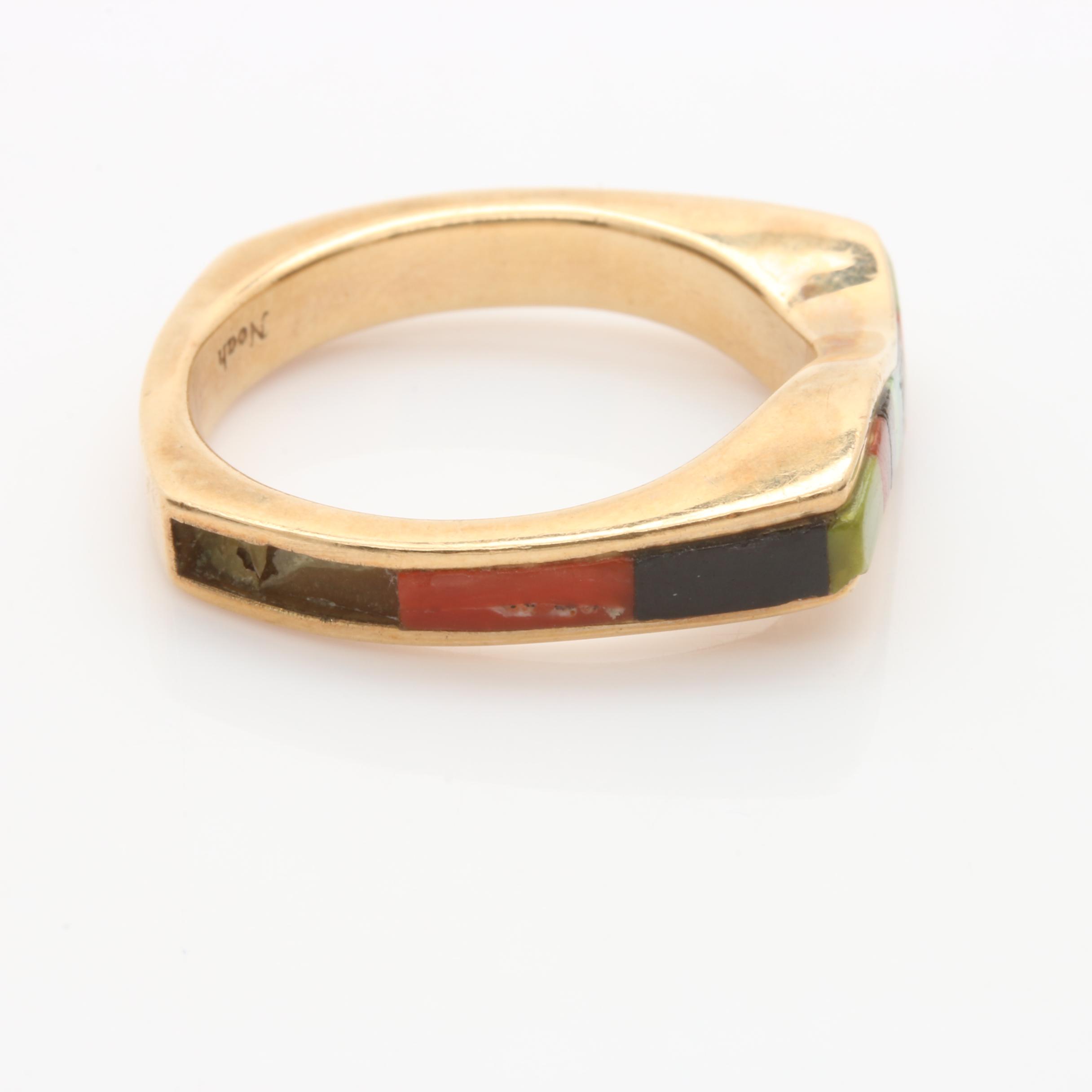 14K Yellow Gold Gemstone Inlay Band