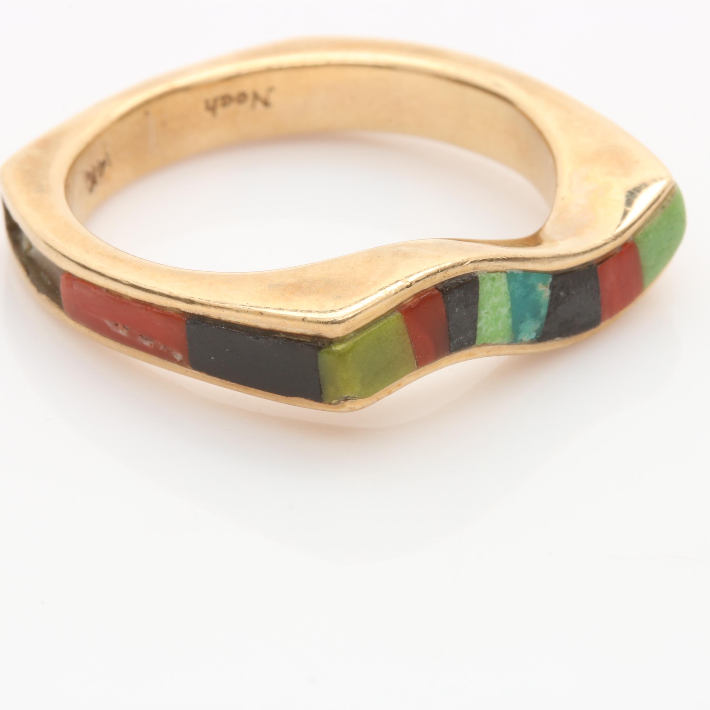 14K Yellow Gold Gemstone Inlay Band