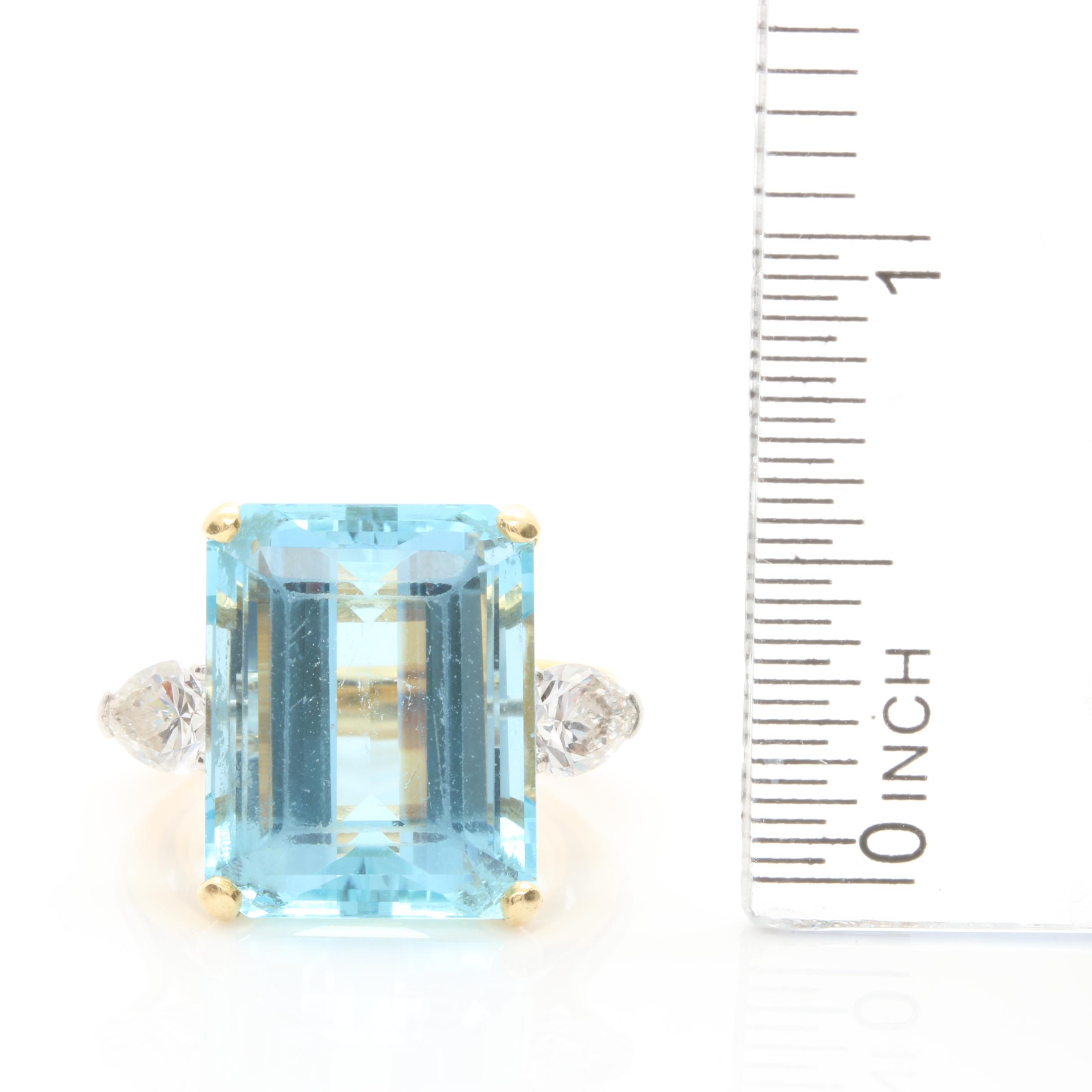 Platinum and 18K Yellow Gold 12.99 CT Aquamarine and 0.90 CTW Diamond Ring