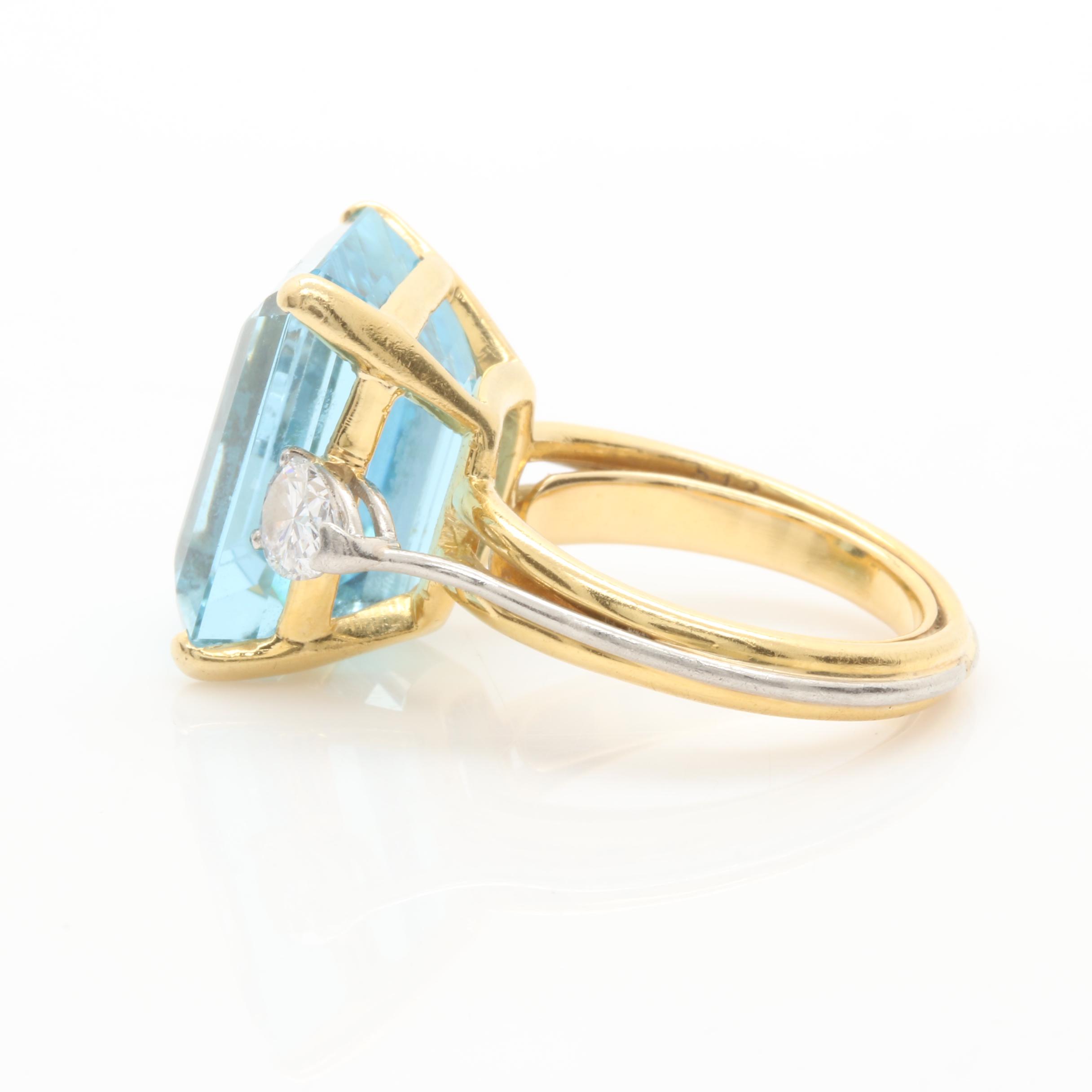 Platinum and 18K Yellow Gold 12.99 CT Aquamarine and 0.90 CTW Diamond Ring