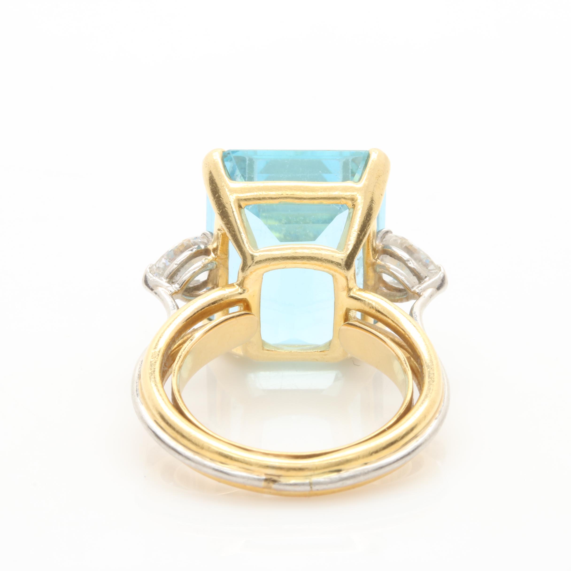 Platinum and 18K Yellow Gold 12.99 CT Aquamarine and 0.90 CTW Diamond Ring