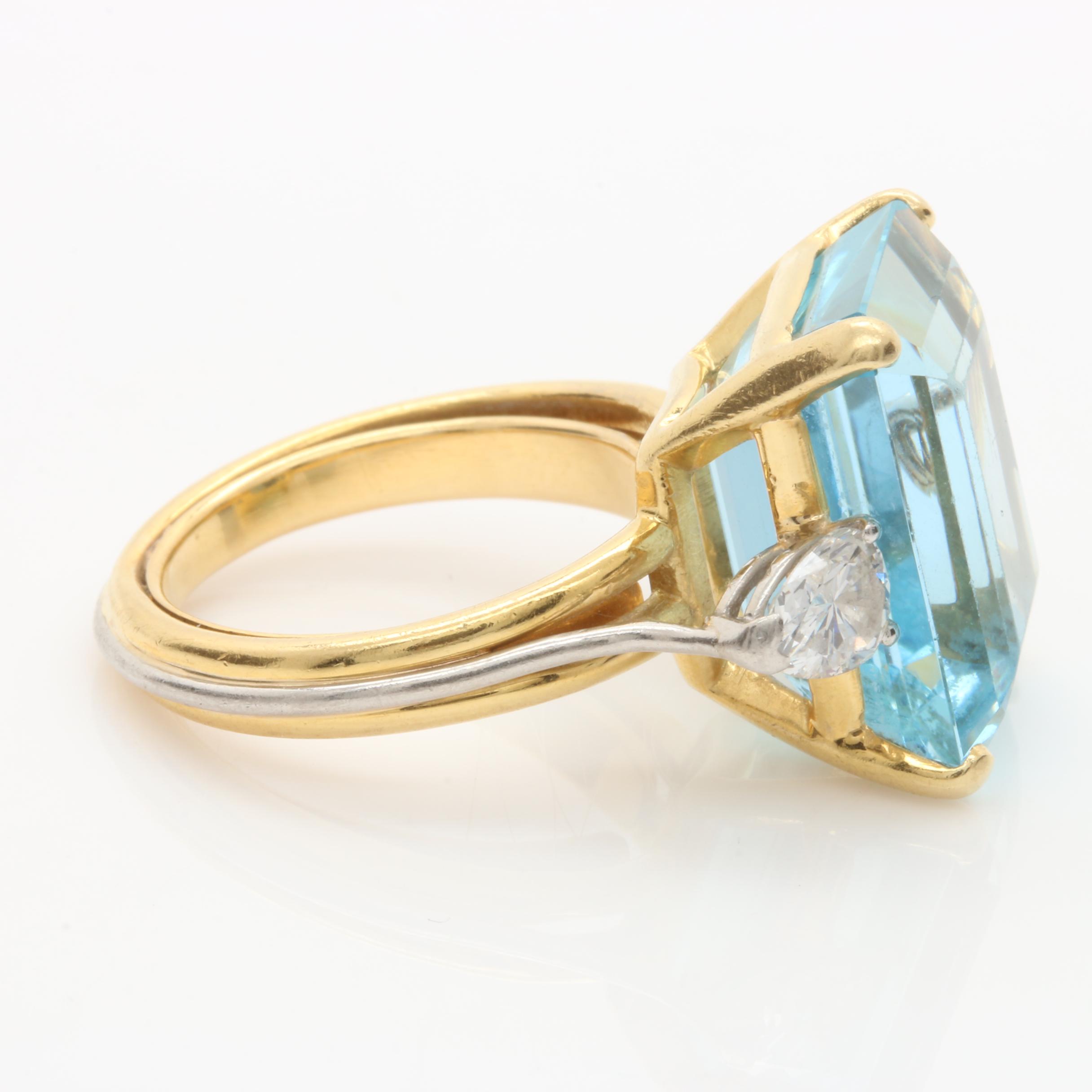 Platinum and 18K Yellow Gold 12.99 CT Aquamarine and 0.90 CTW Diamond Ring