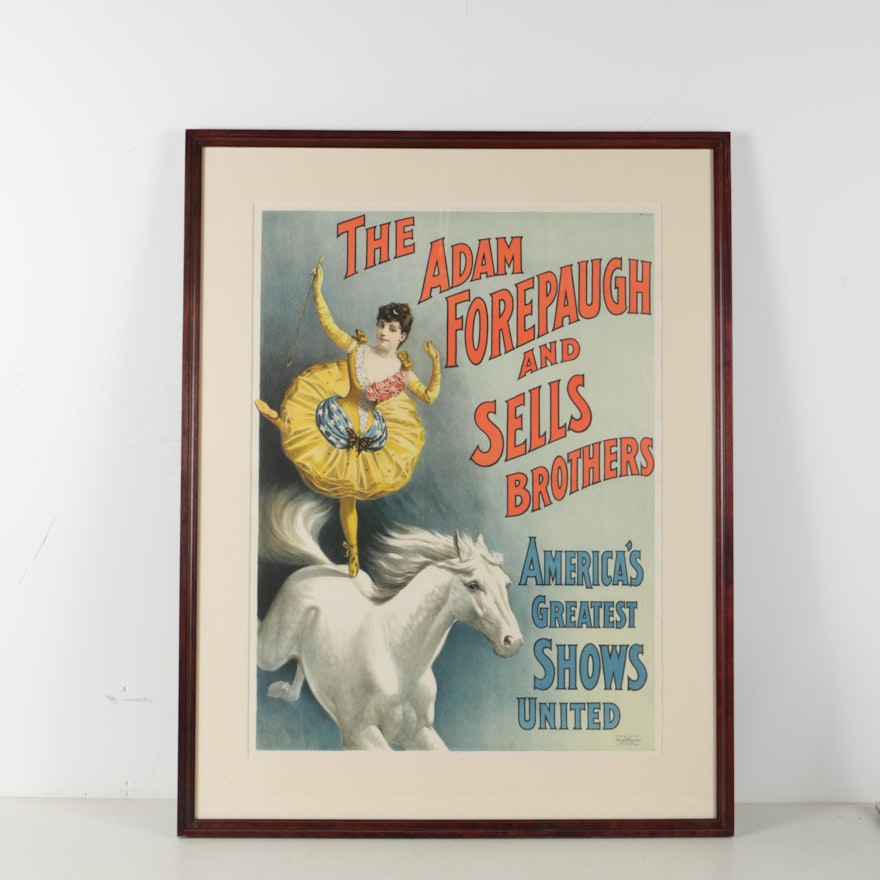 Antique Adam Forepaugh and Sells Brothers Lithograph Poster