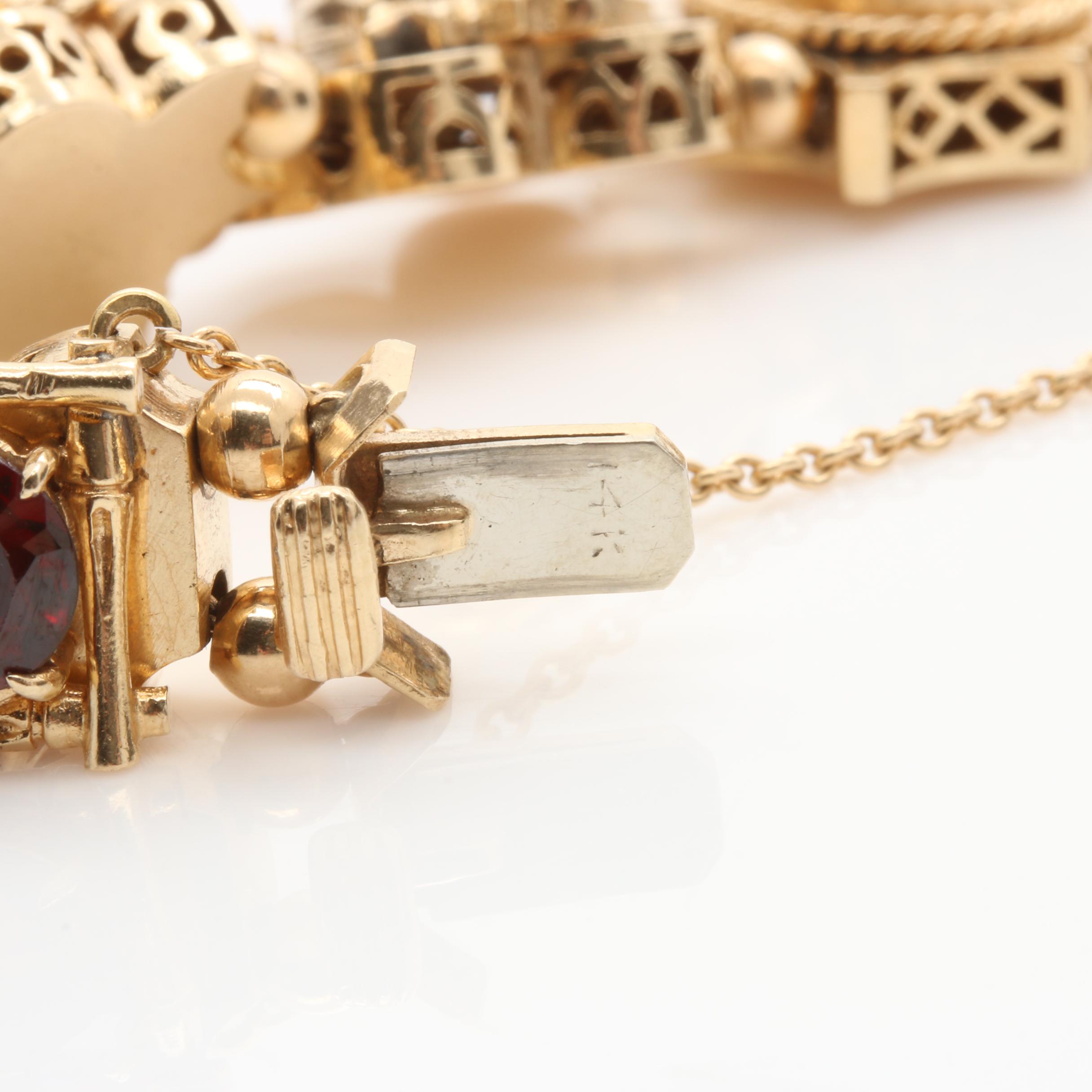 14K Yellow Gold Slide Bracelet Featuring Cameo, Gemstones and Intaglio Charms