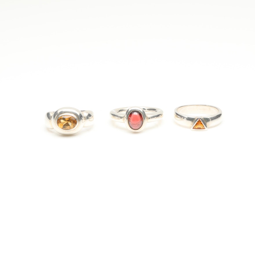 Sterling Silver Citrine and Garnet Ring Assortment