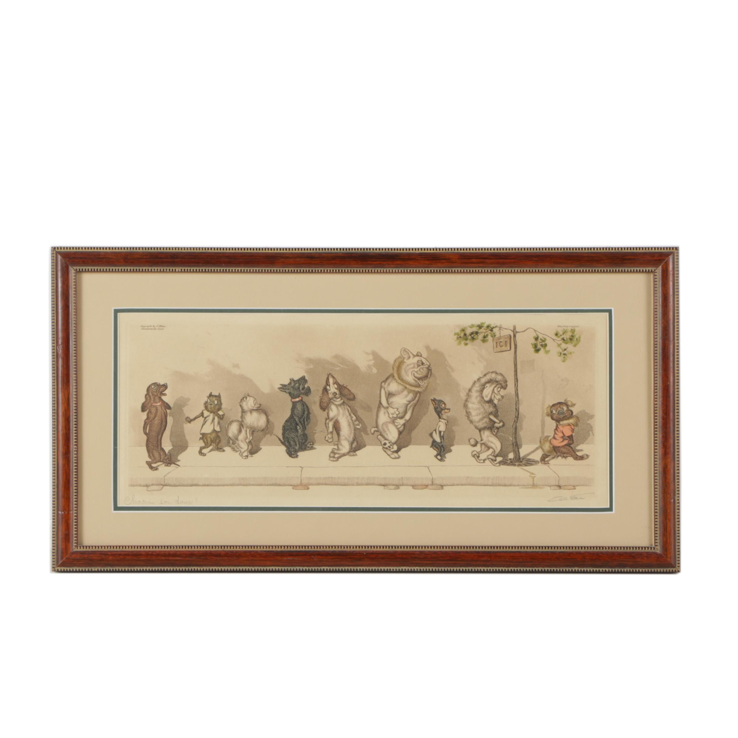 Boris O'Klein Hand Colored Etching "Chacun son Tour"