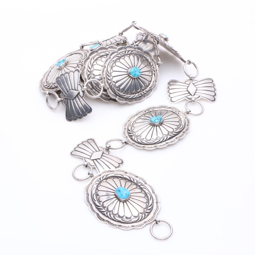 Sterling Silver and Turquoise Southwestern Style Belt
