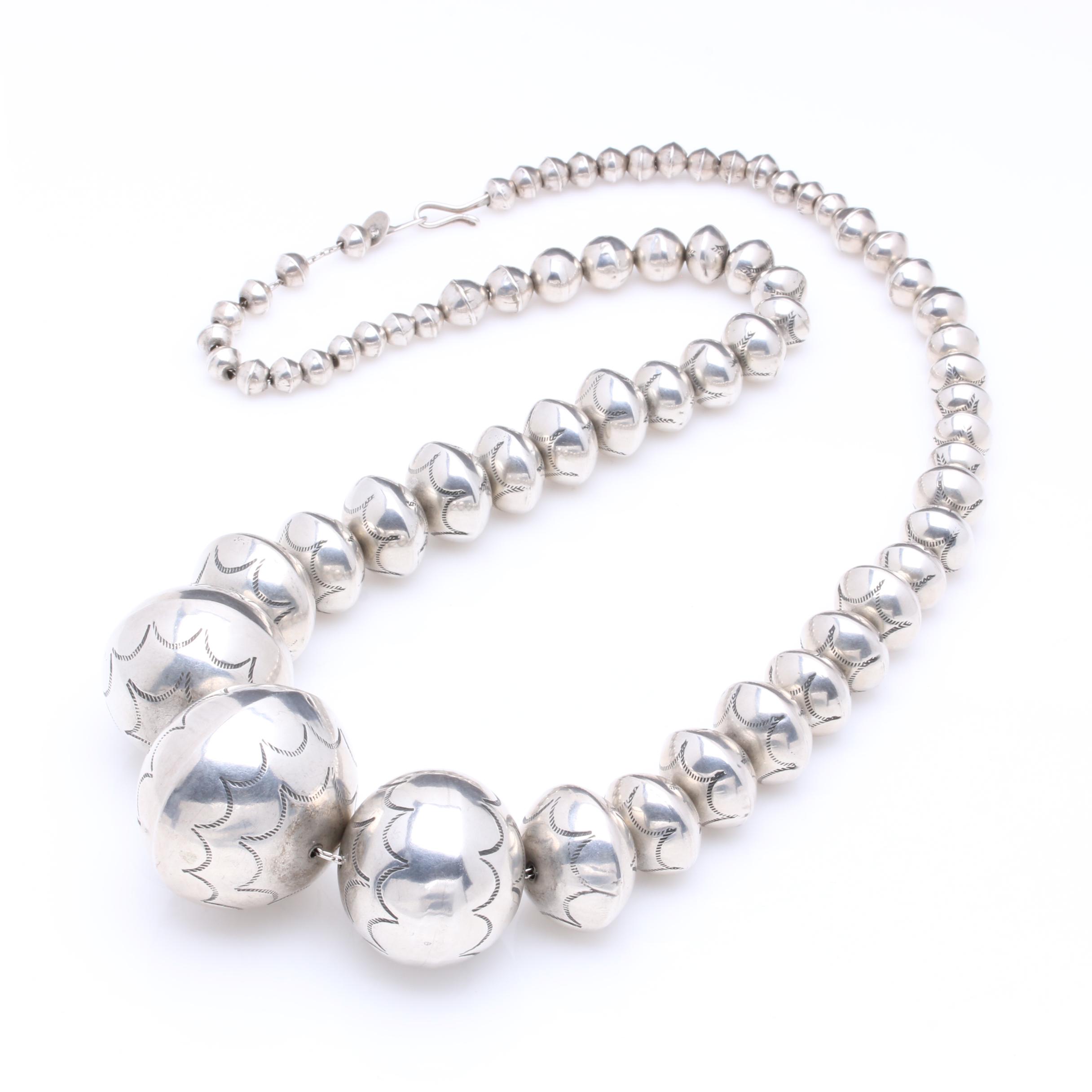 Sterling Silver Graduating Beaded Necklace
