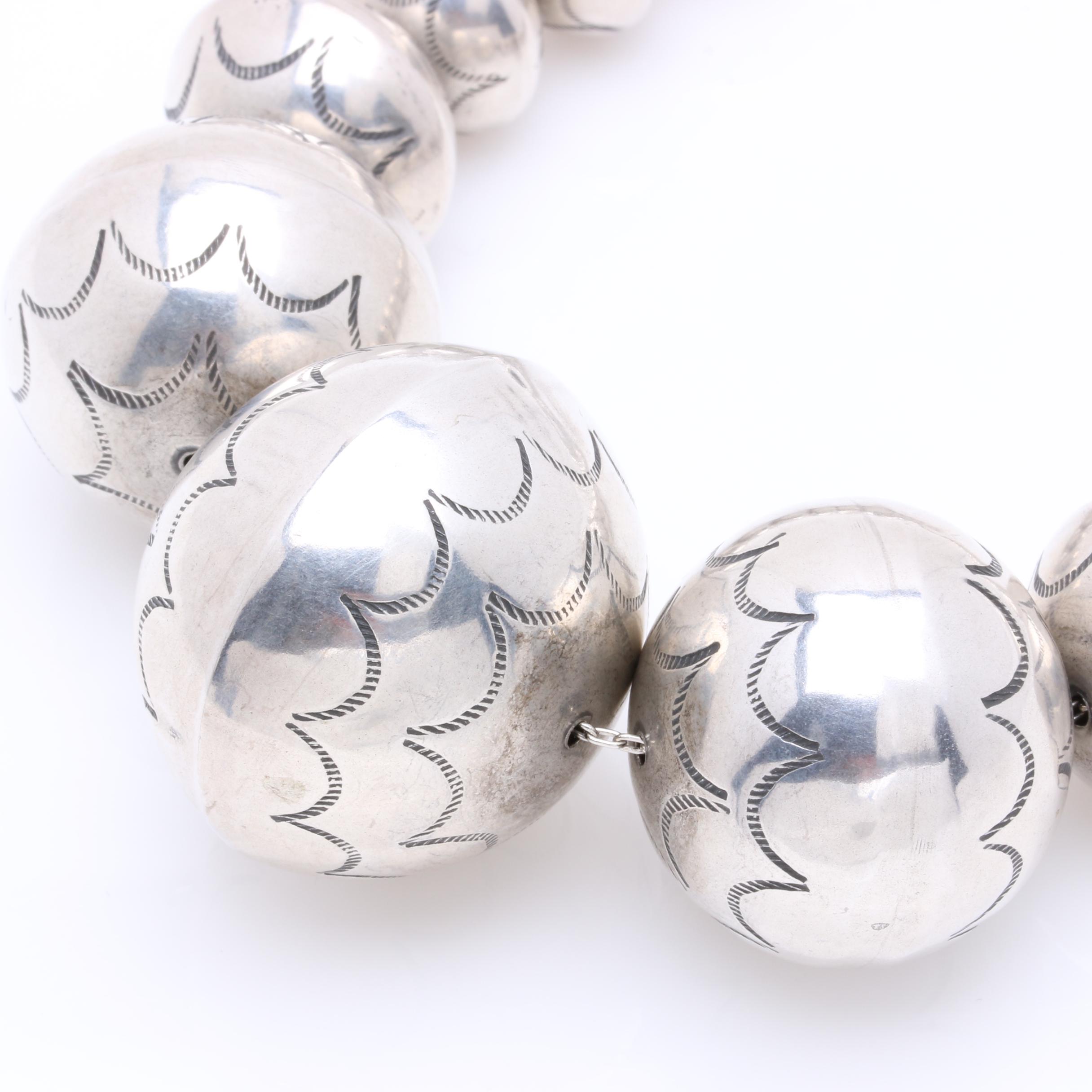 Sterling Silver Graduating Beaded Necklace