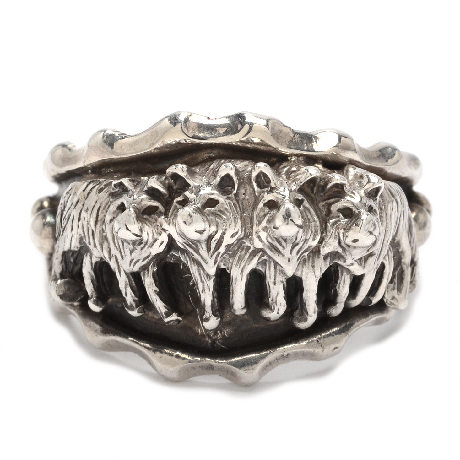 Sterling Silver Running Bear Shop Wolfpack Ring