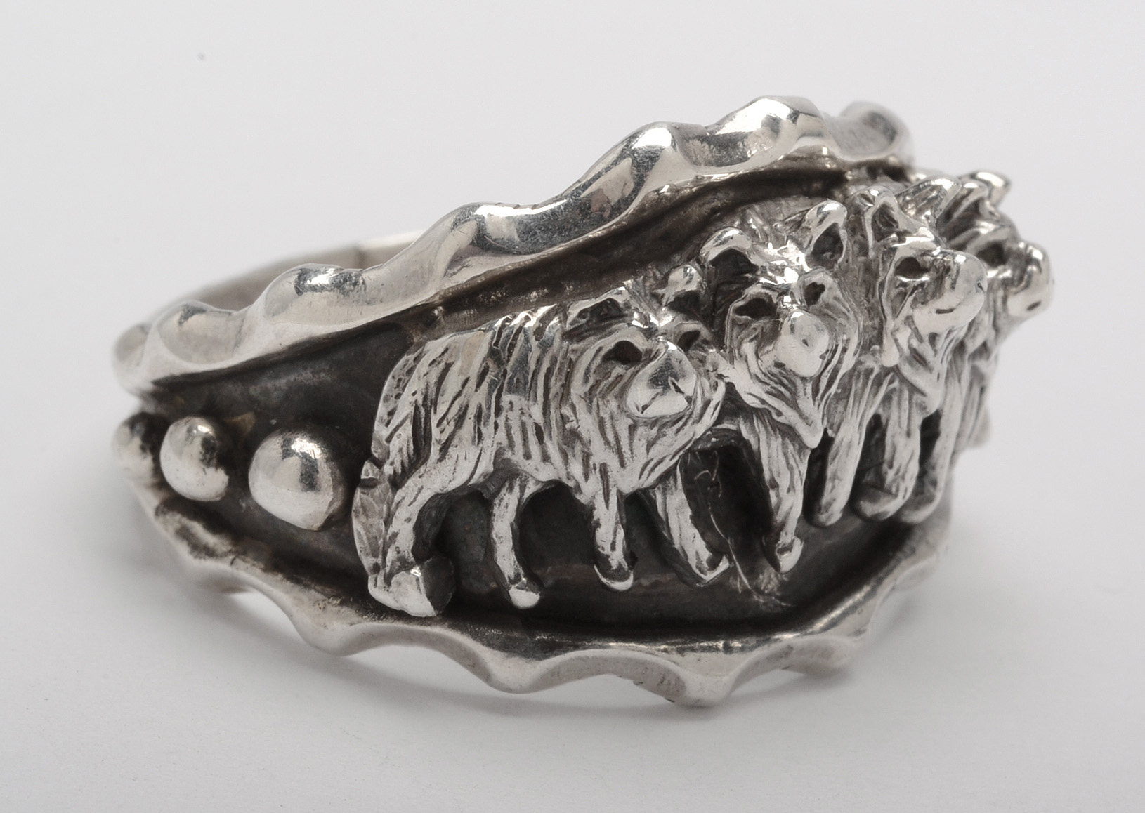 Sterling Silver Running Bear Shop Wolfpack Ring