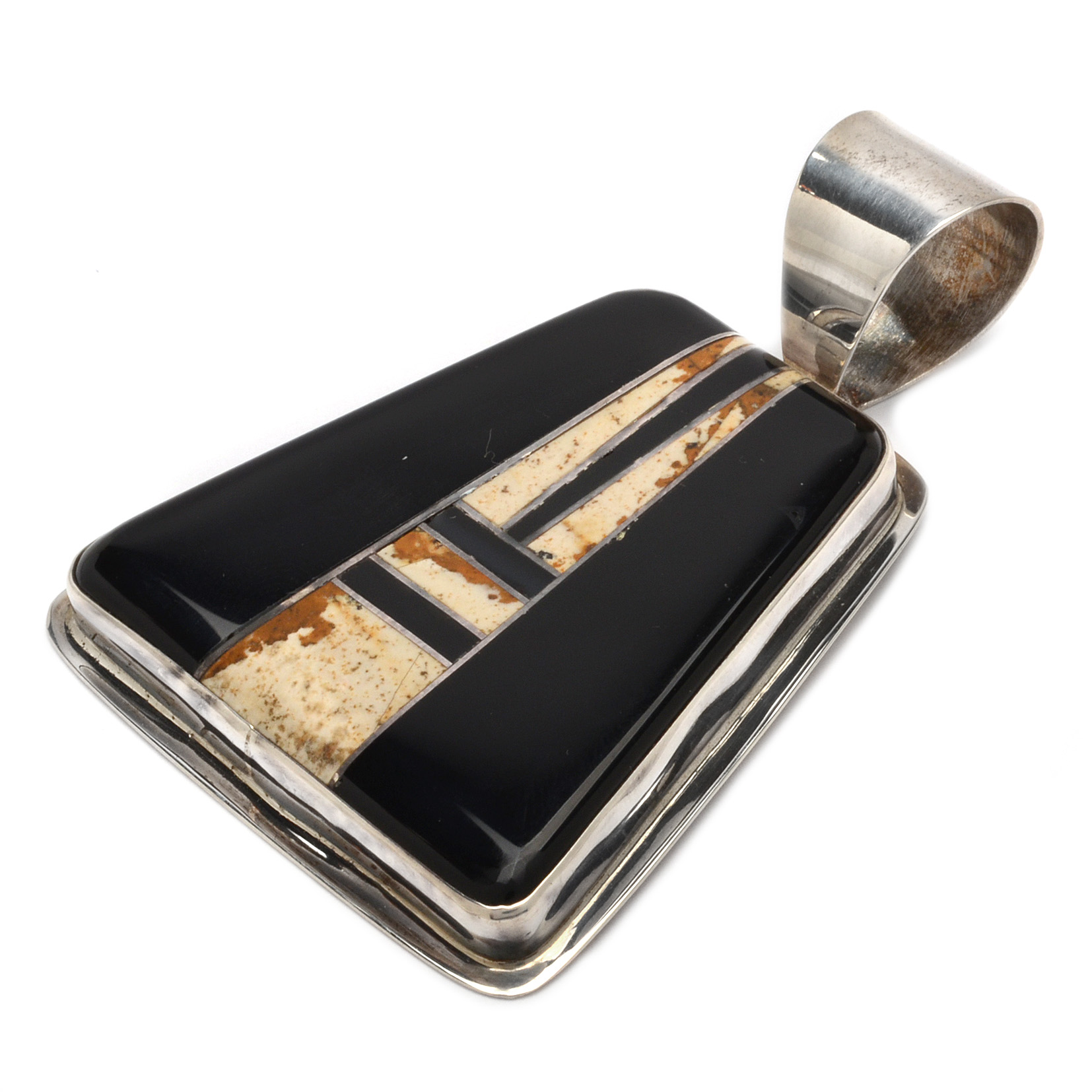 Ellouise Padilla Kiwa Sterling Silver Inlaid Onyx and Jasper Pendant