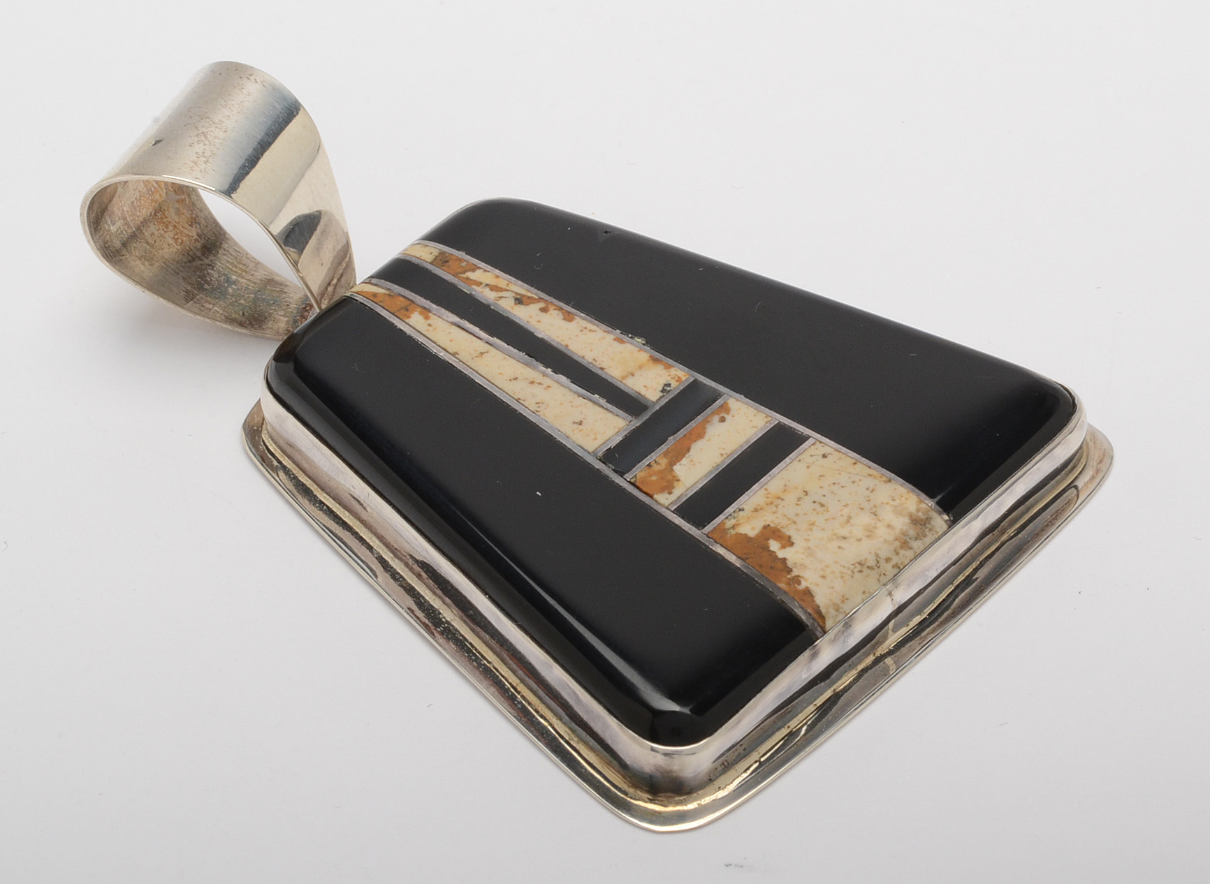 Ellouise Padilla Kiwa Sterling Silver Inlaid Onyx and Jasper Pendant