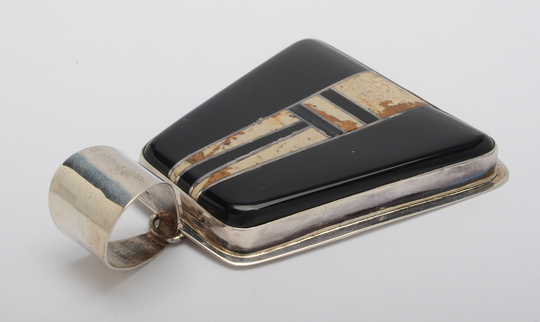 Ellouise Padilla Kiwa Sterling Silver Inlaid Onyx and Jasper Pendant