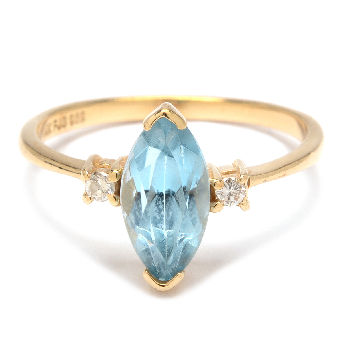 14K Gold Blue Topaz and Diamond Ring
