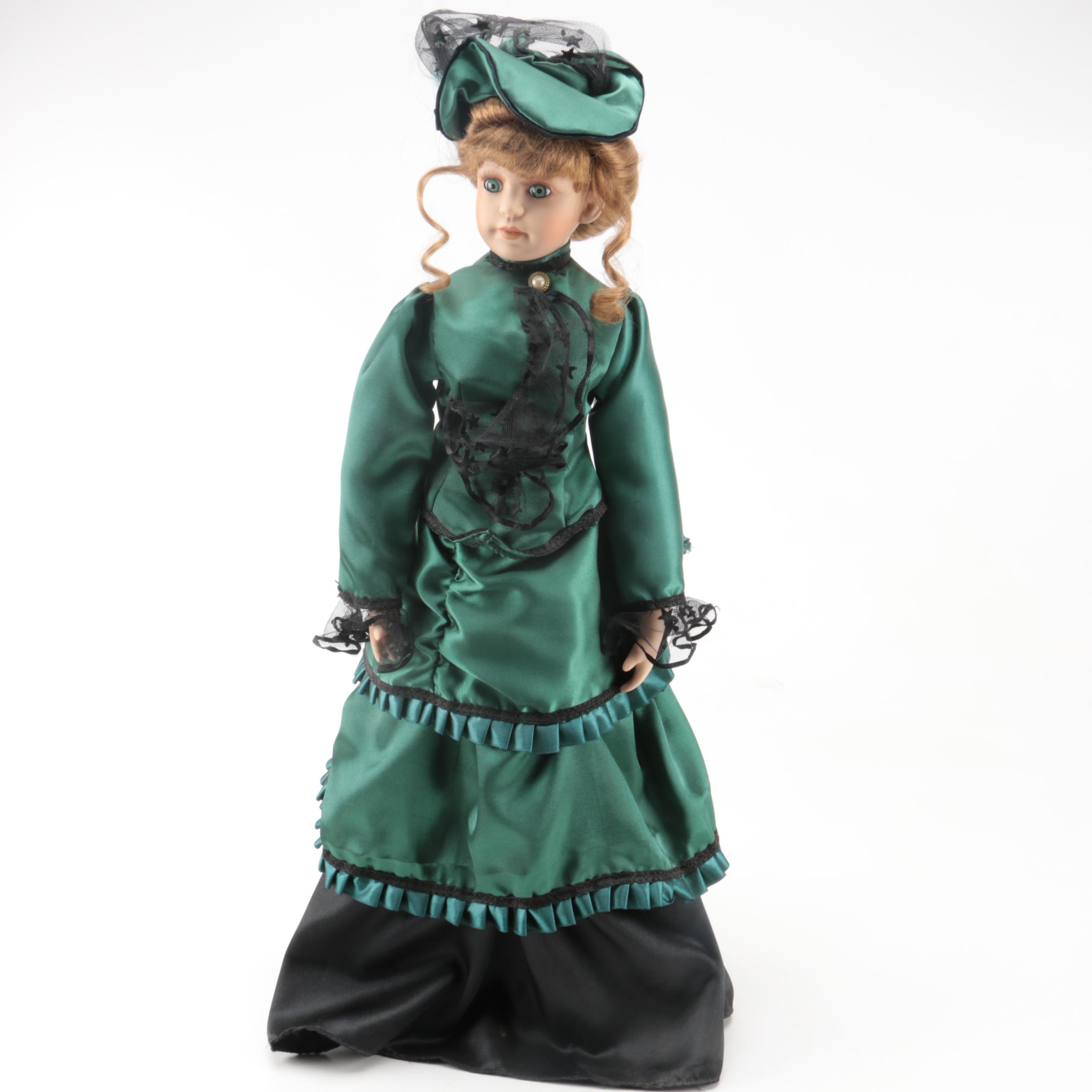 Vintage Victorian Style Porcelain Doll with Stand