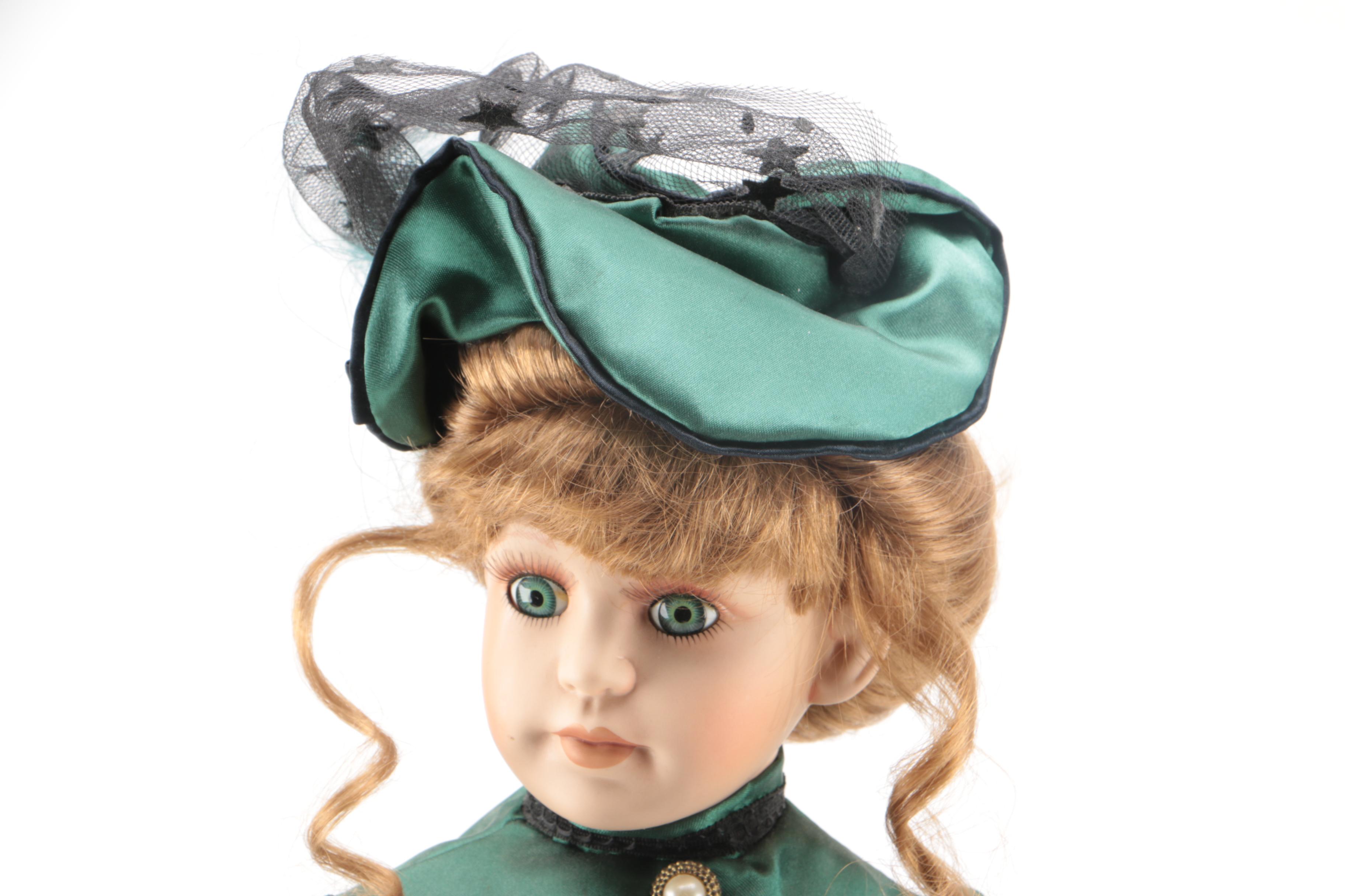 Vintage Victorian Style Porcelain Doll with Stand