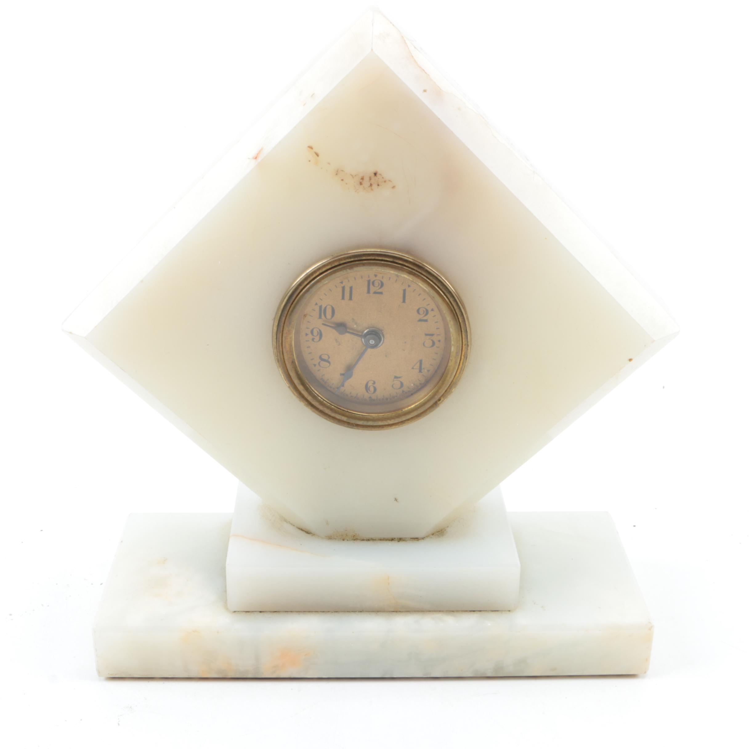 Art Deco Lux Clock Co. White Marble Mantel Clock