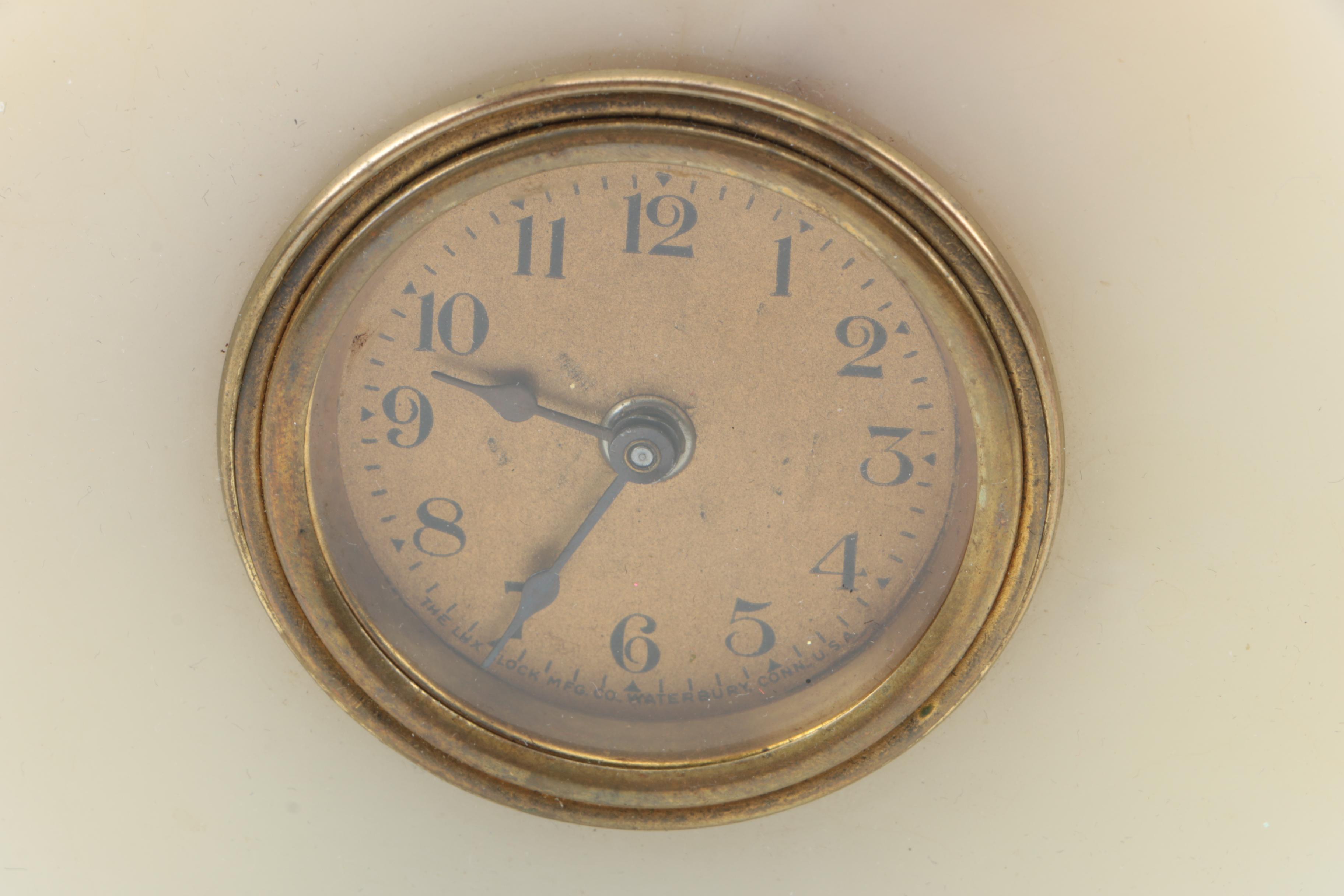 Art Deco Lux Clock Co. White Marble Mantel Clock