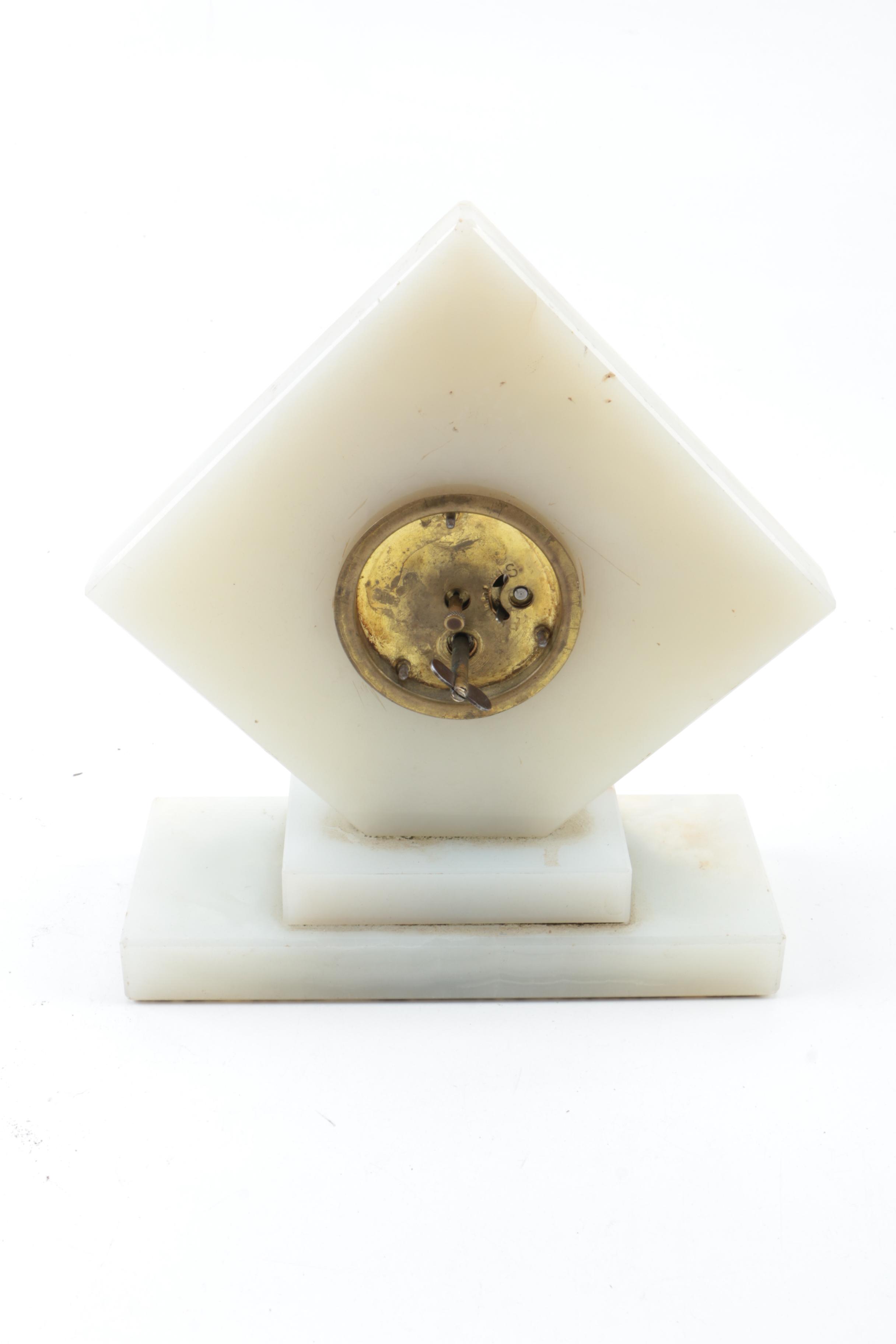 Art Deco Lux Clock Co. White Marble Mantel Clock