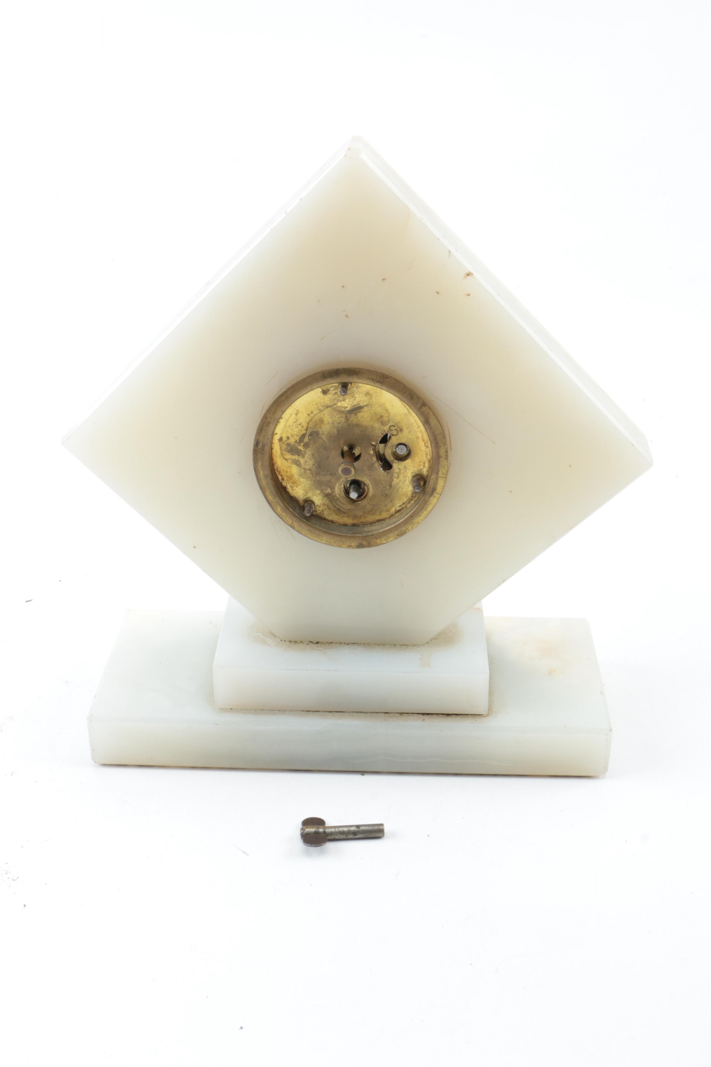 Art Deco Lux Clock Co. White Marble Mantel Clock