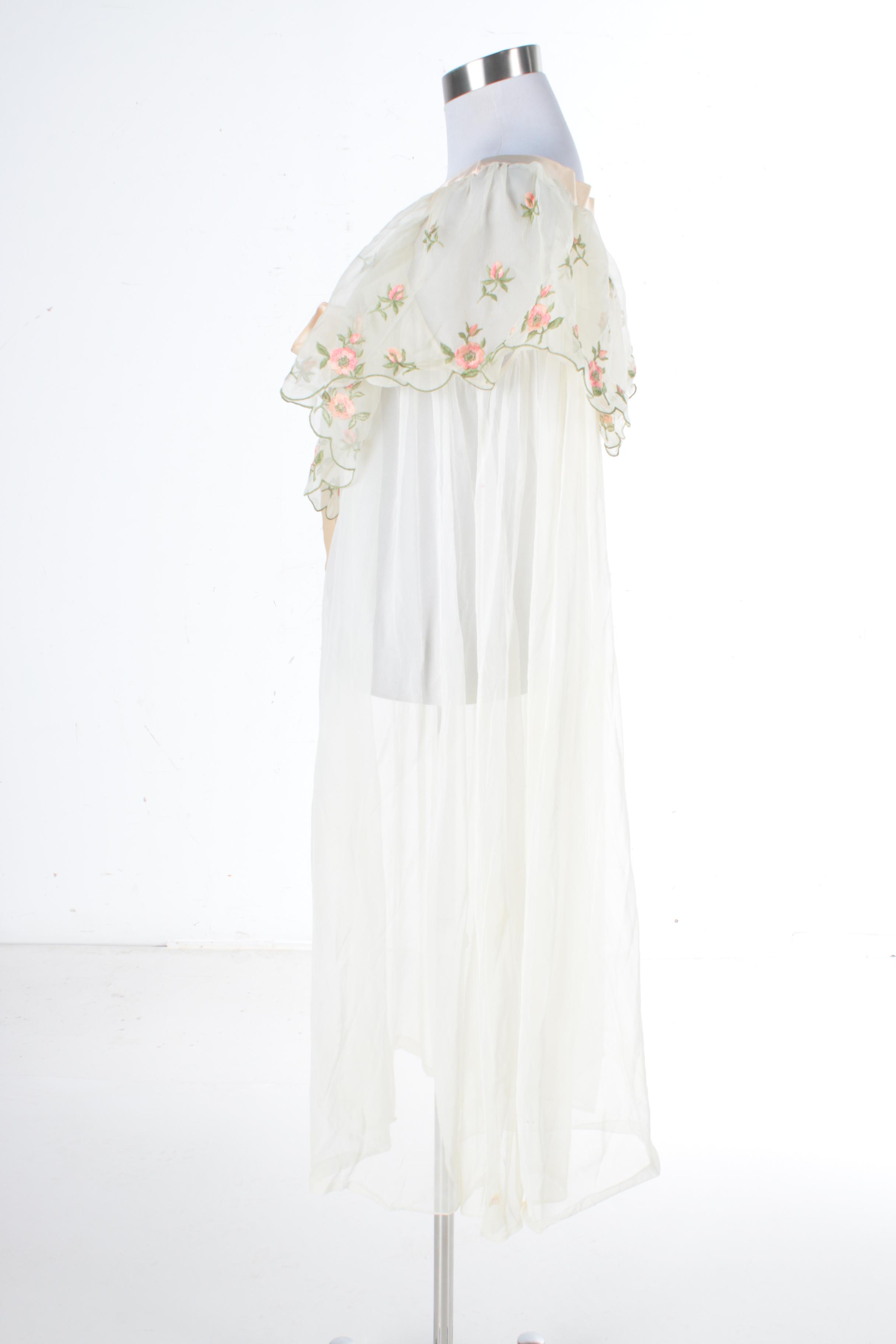 Vintage Elsa Schiaparelli Sheer House Robe with Embroidered Flowers