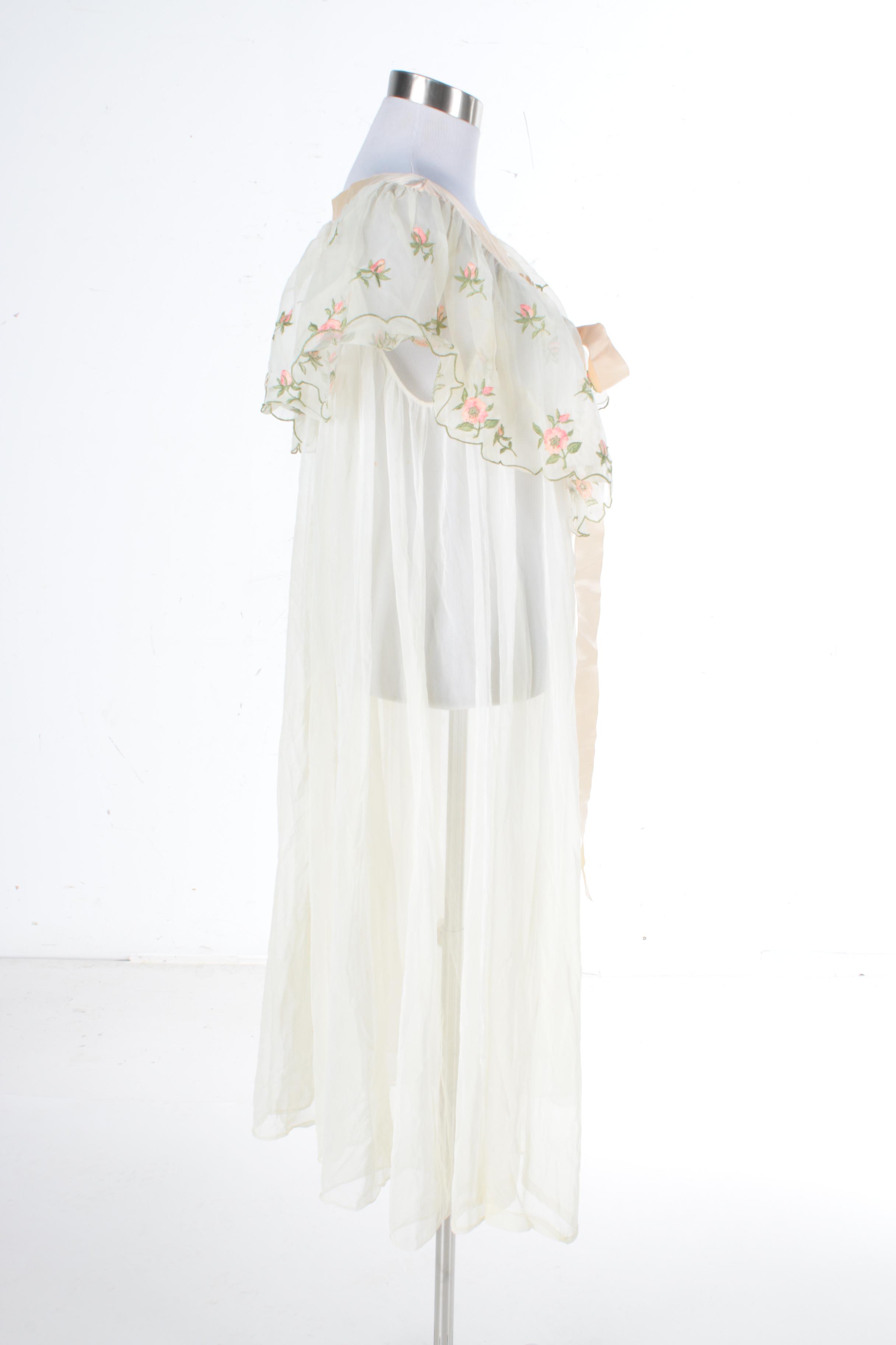 Vintage Elsa Schiaparelli Sheer House Robe with Embroidered Flowers