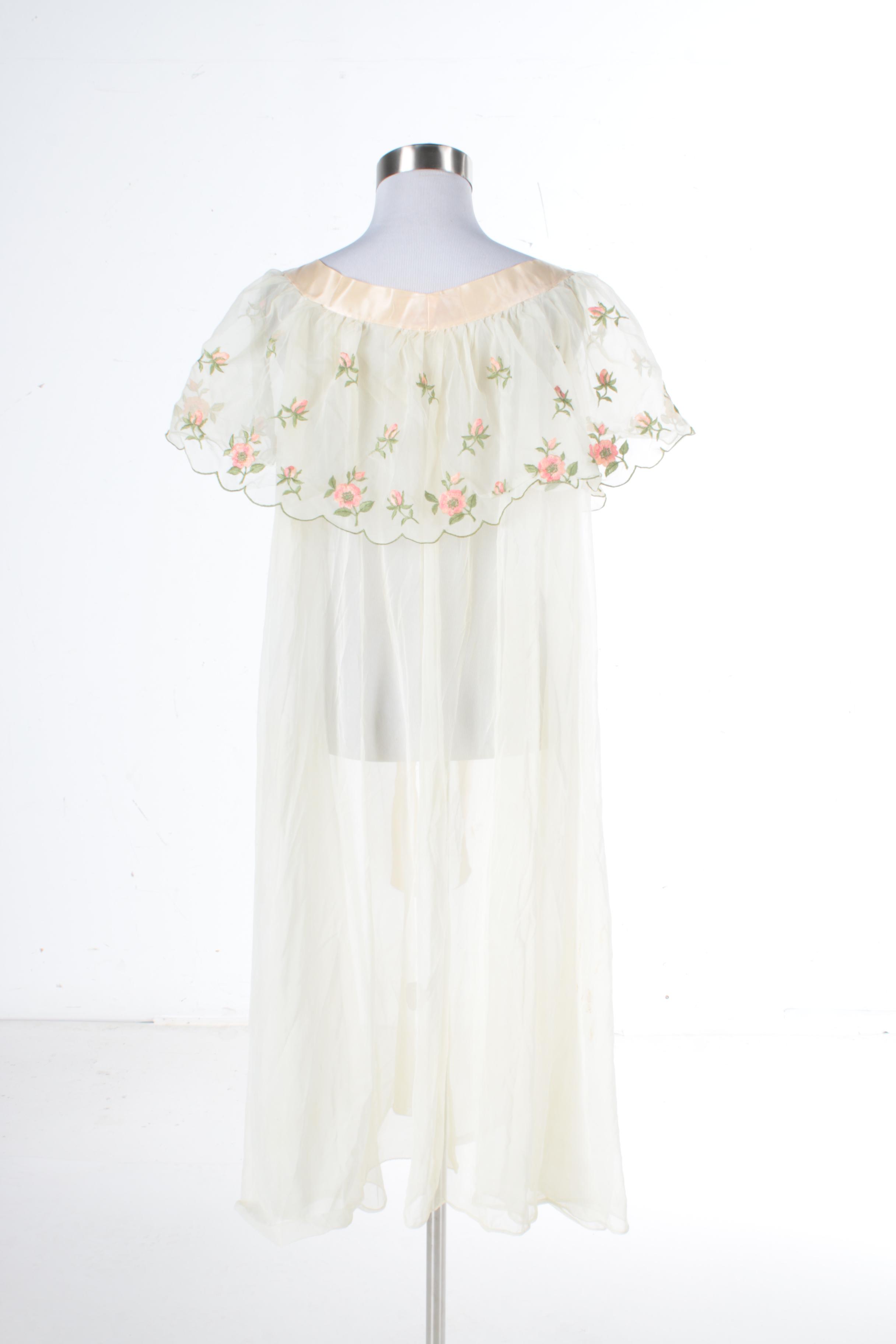 Vintage Elsa Schiaparelli Sheer House Robe with Embroidered Flowers