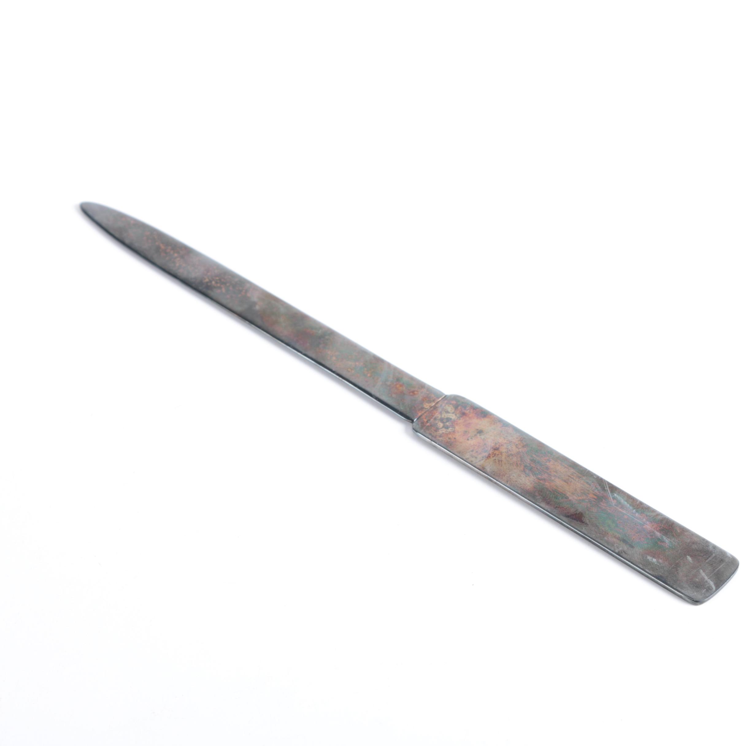 Vintage Lunt Silver Plate Letter Opener and Silver Tone Magnifying Glass