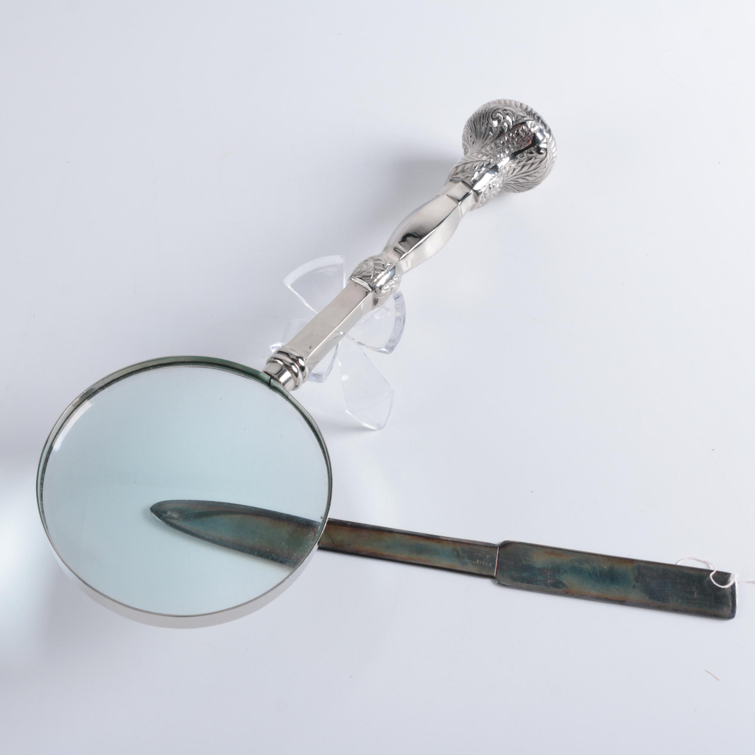 Vintage Lunt Silver Plate Letter Opener and Silver Tone Magnifying Glass