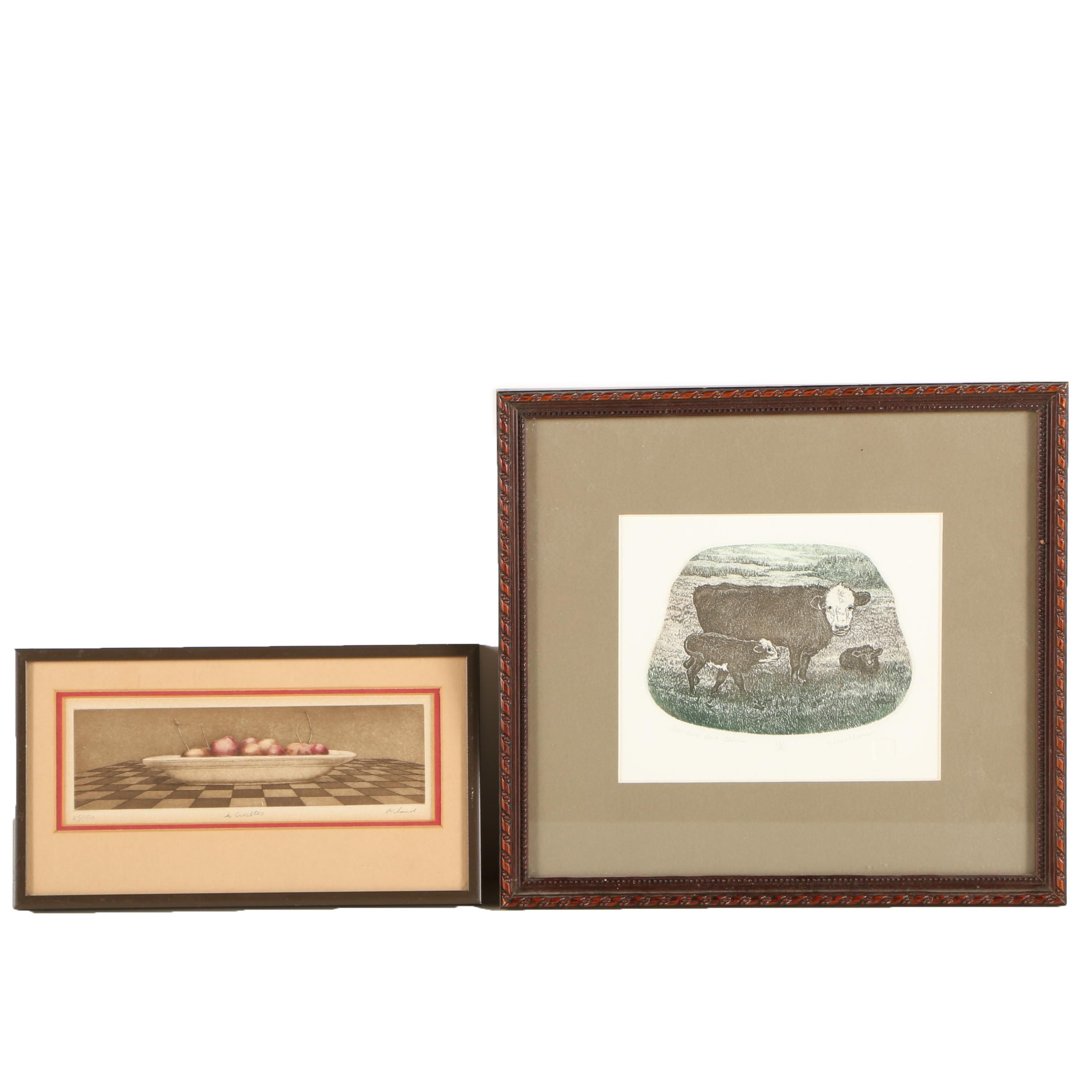 Limited Edition Etchings Featuring Bowl of Cherries