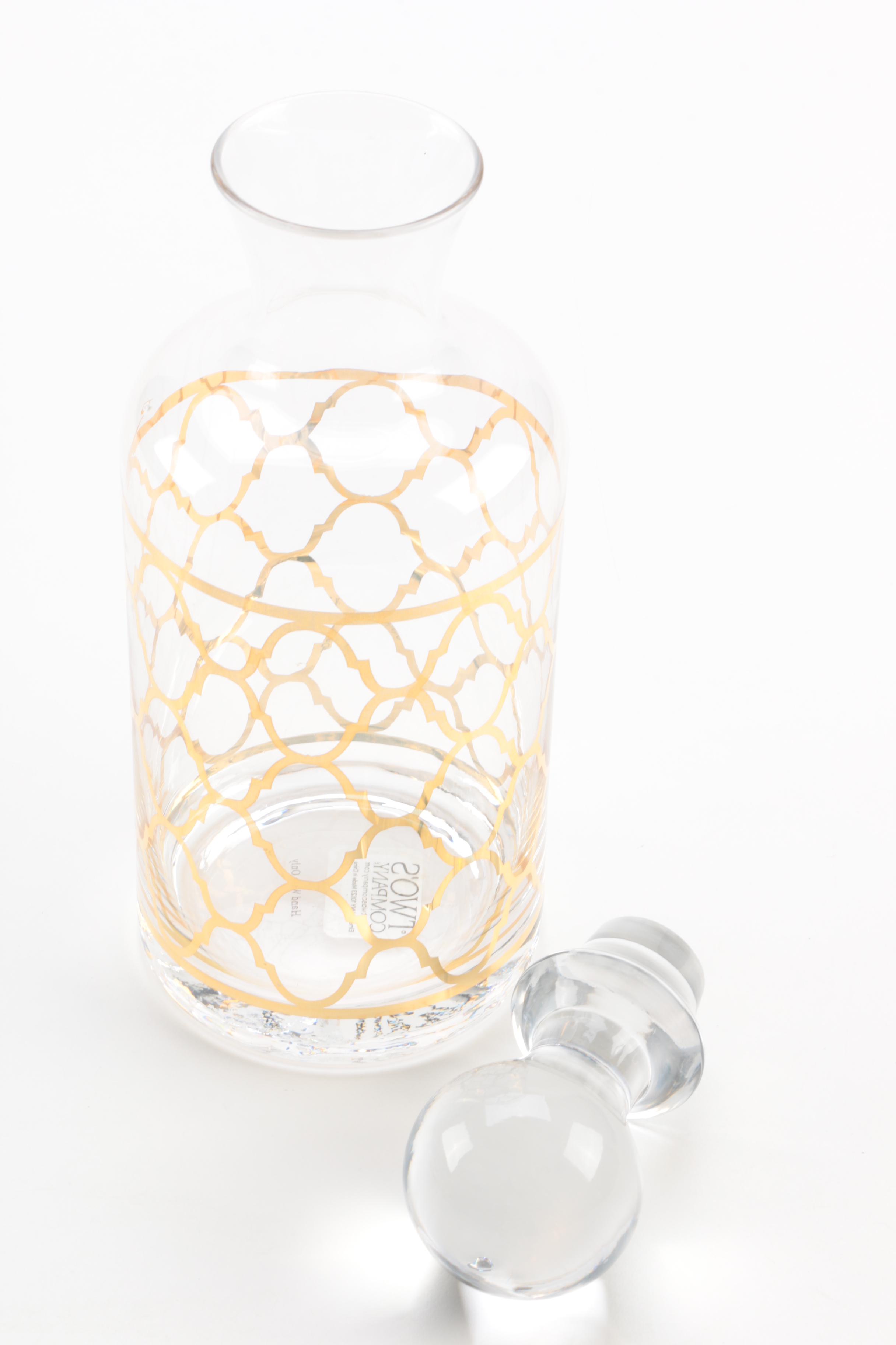 Two's Company Gilded Decanter Set with Mirrored Tray