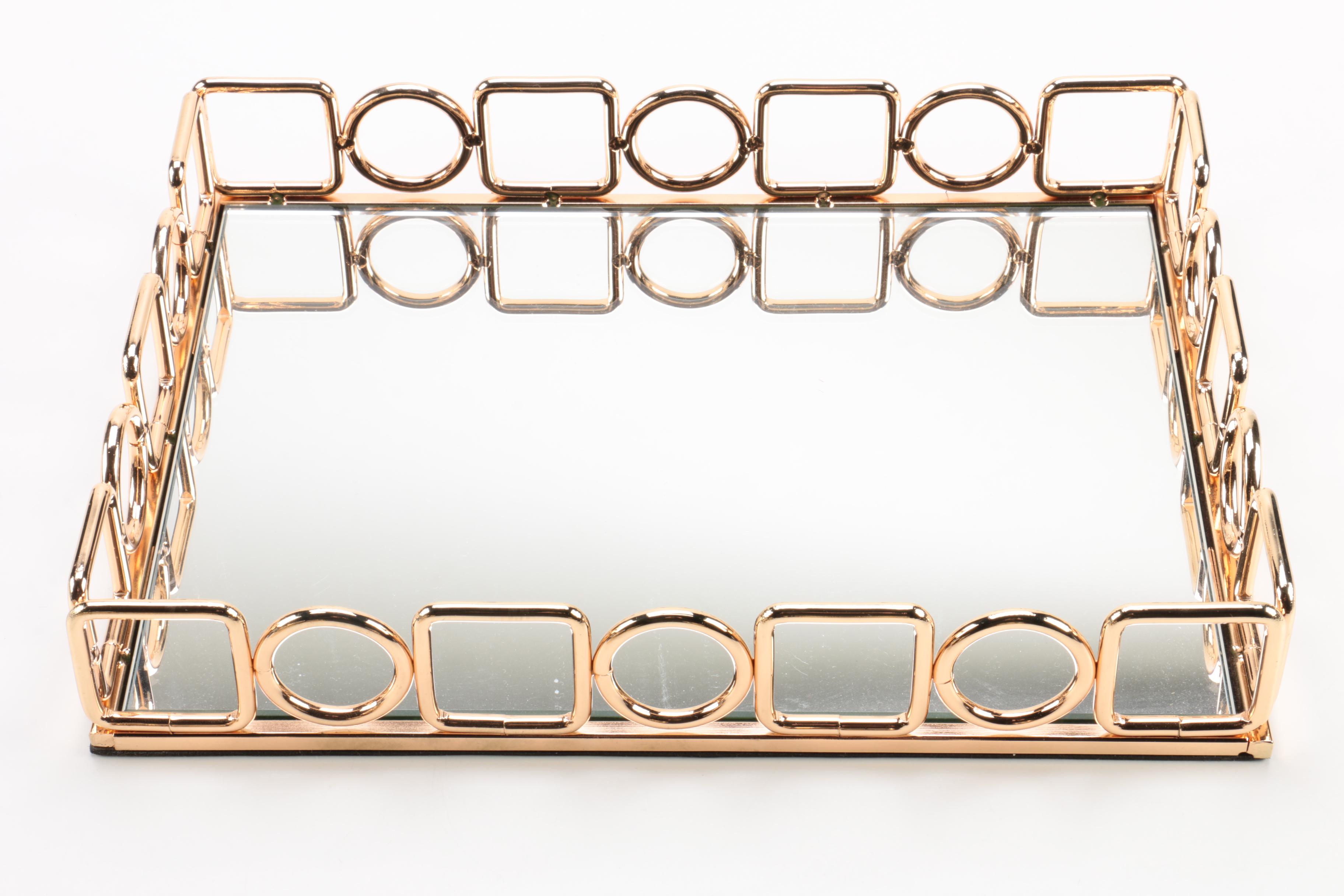 Two's Company Gilded Decanter Set with Mirrored Tray