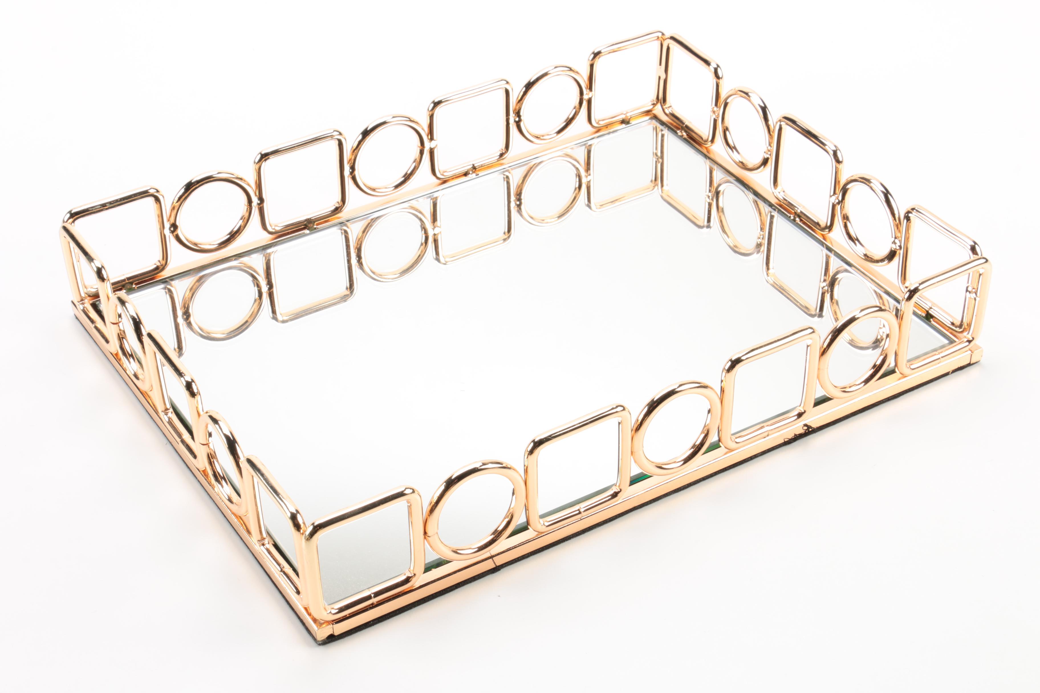 Two's Company Gilded Decanter Set with Mirrored Tray