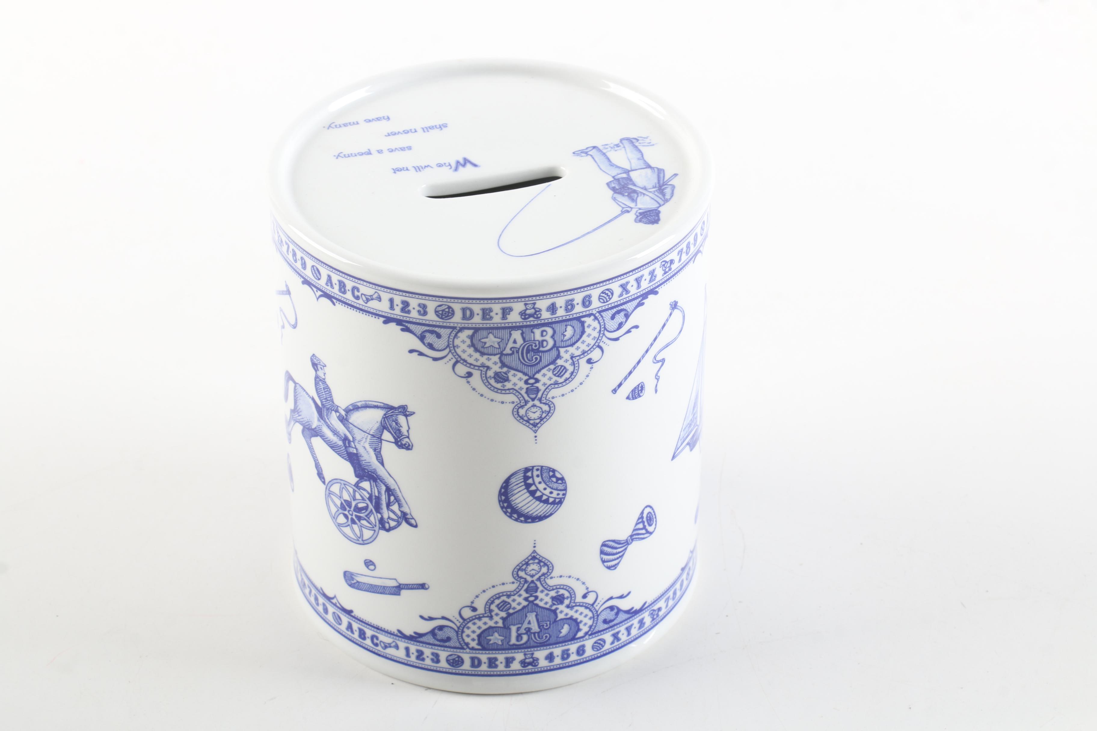 Spode "Edwardian Child" Coin Bank and Sadek "Hotch-Potch Alphabet" Mug