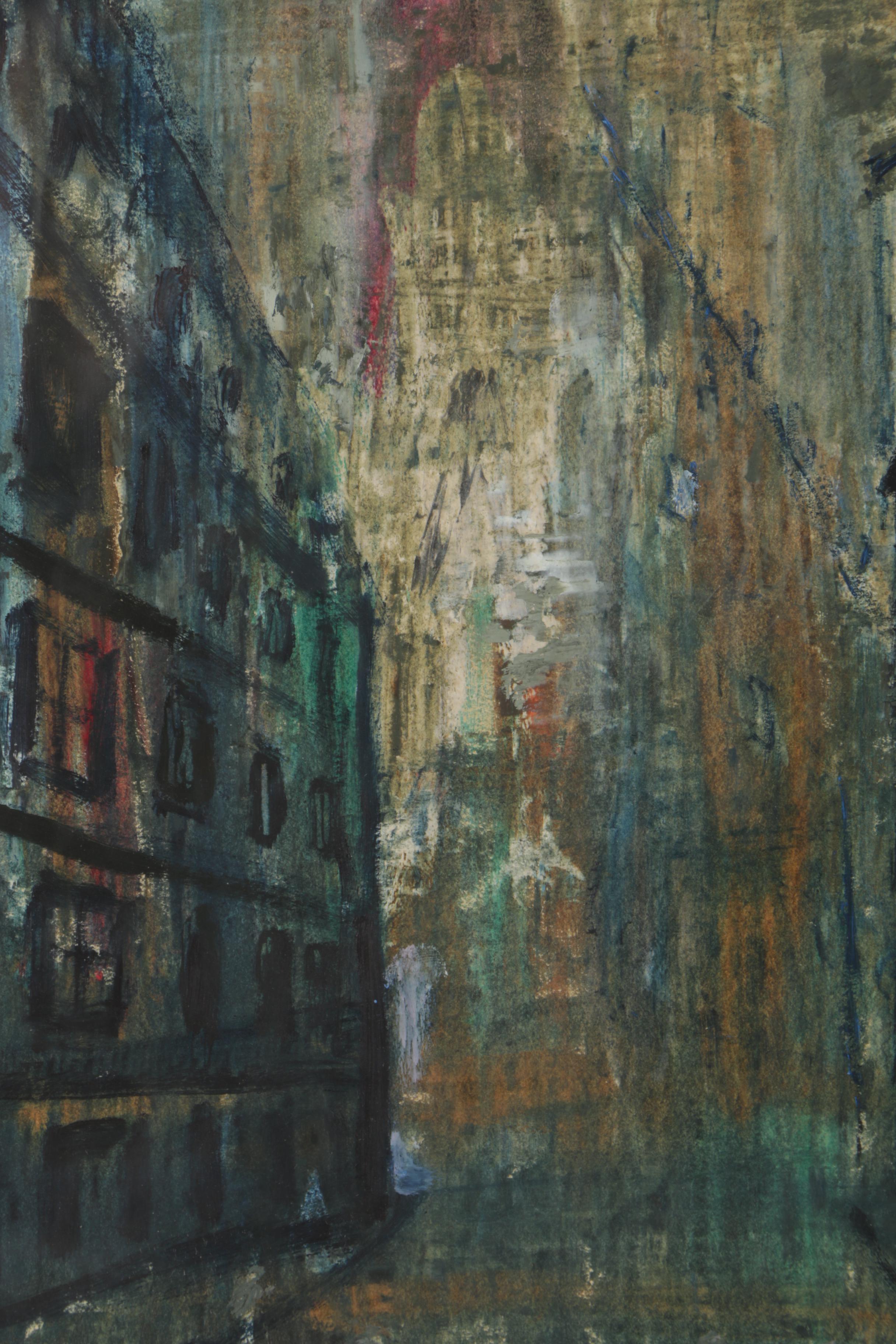 Rouillard Oil Painting of a Dreary Street