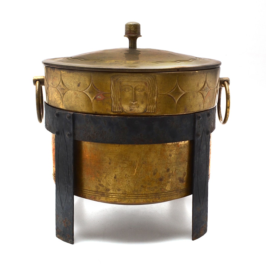 Austrian Brass and Iron Covered Vessel with Stand